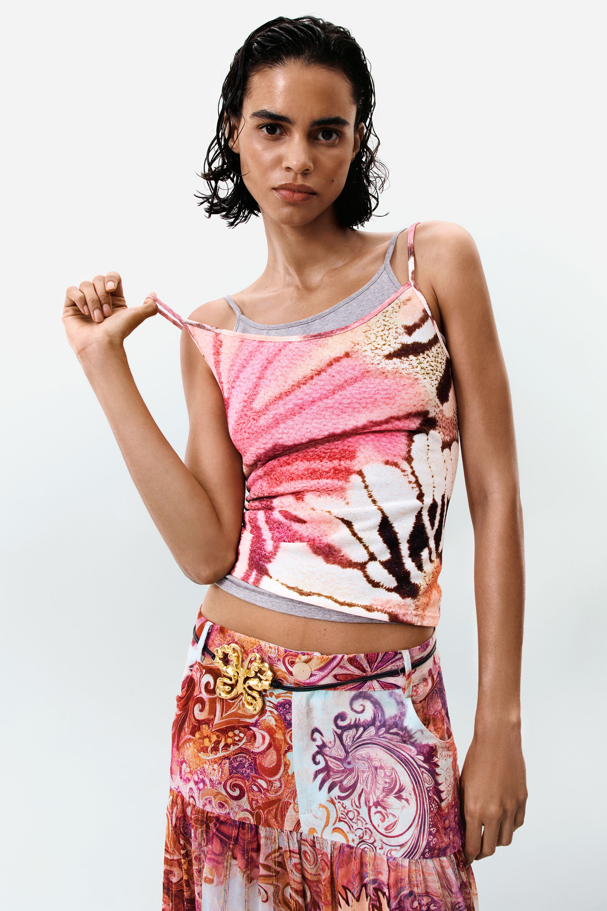 Desigual T-shirt met korte mouwen met print in roze