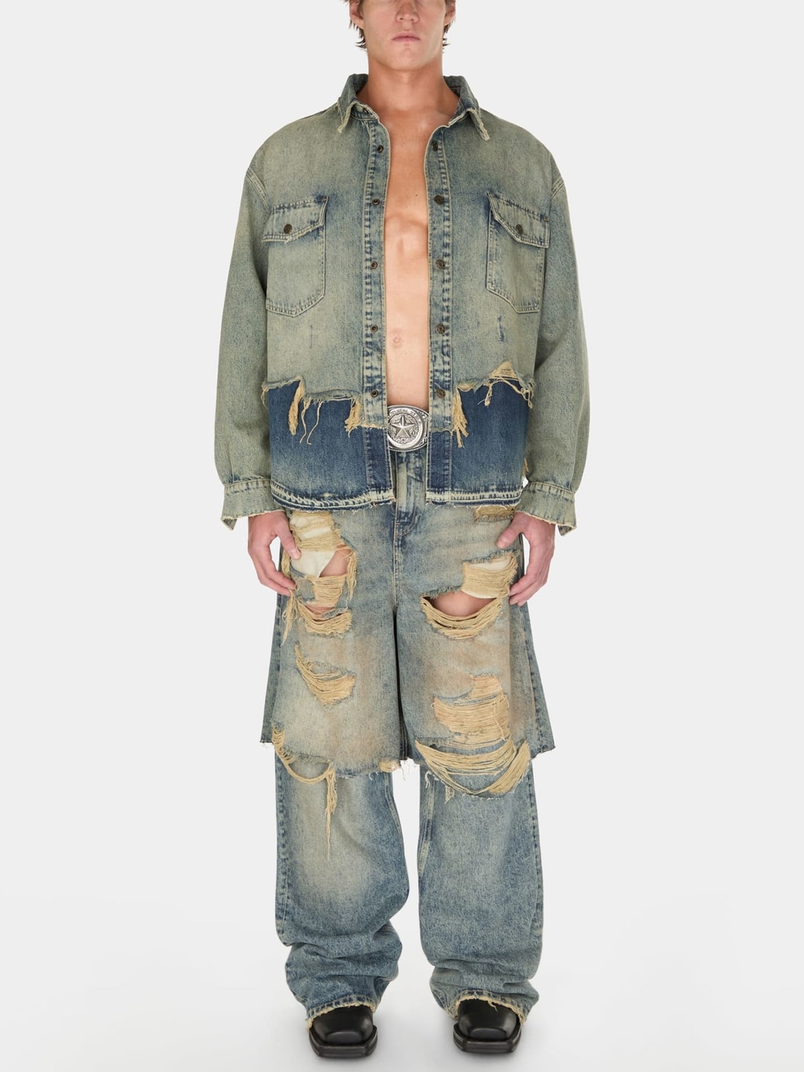 Guess Spijkershirt-Jack Met Versleten Effect.
