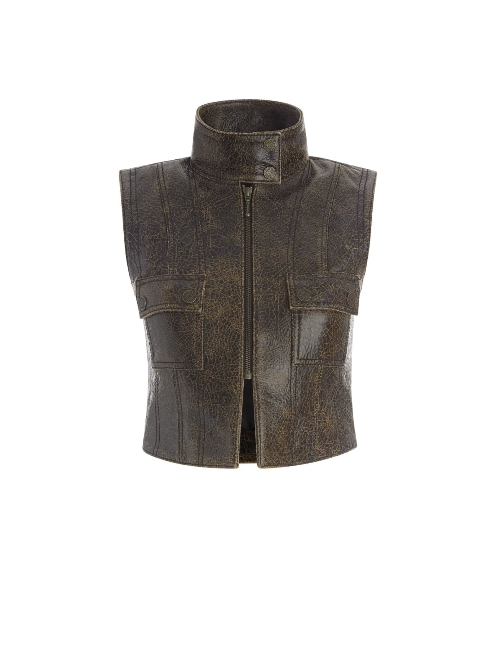 Guess Gilet Van Echt Leer in bruin