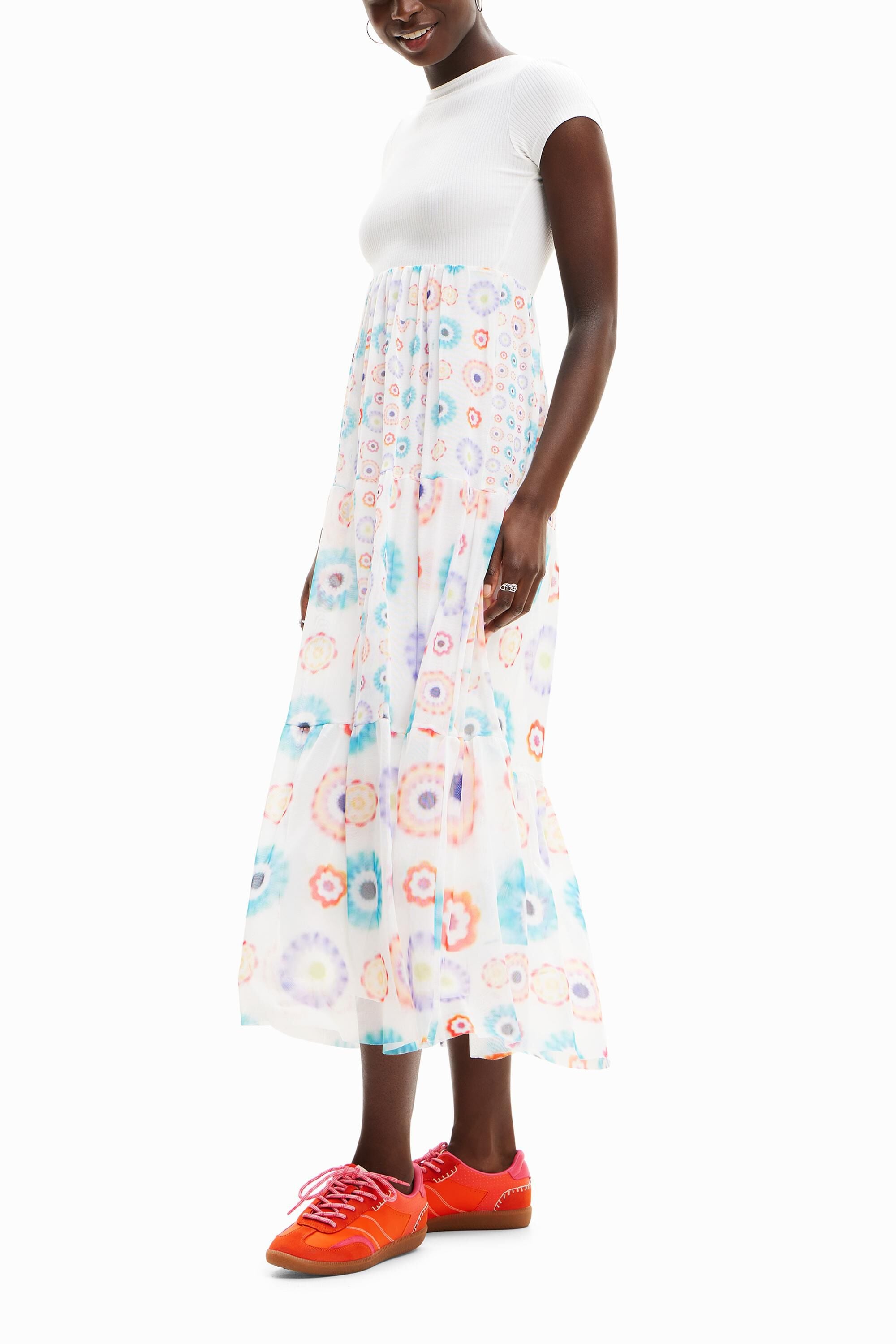 Desigual Gecombineerde geometrische midi-jurk in wit