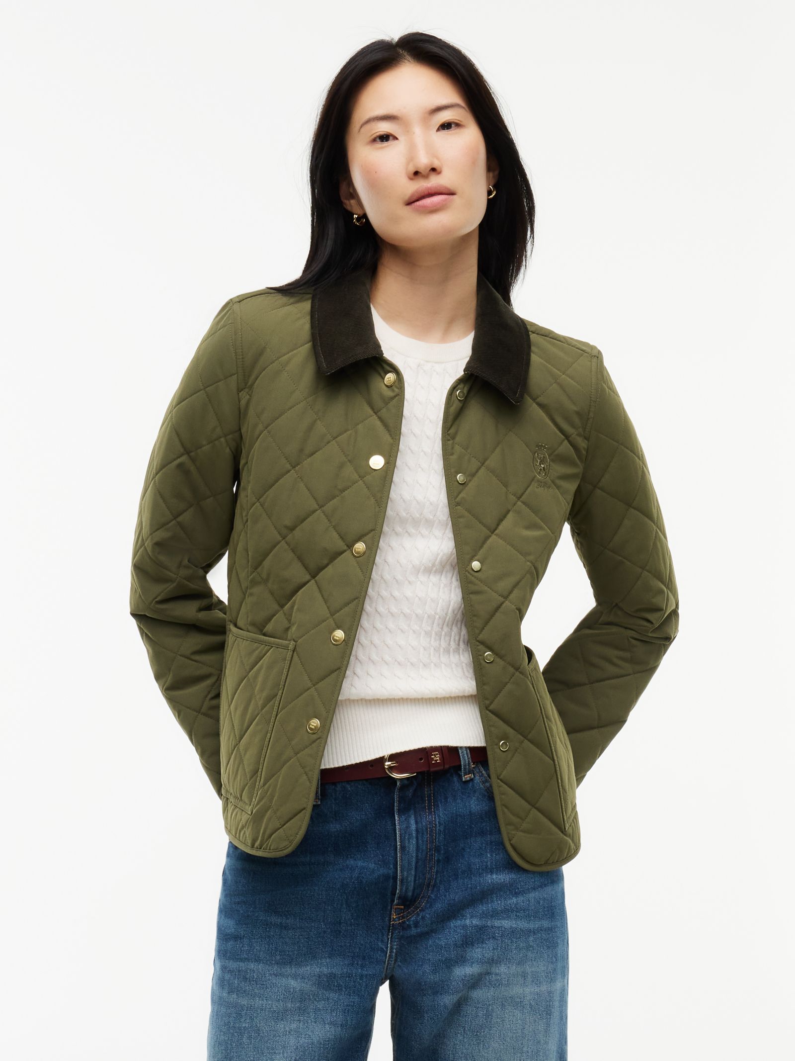 Tommy Hilfiger Gewatteerd quilted jack met ruitpatroon in groen