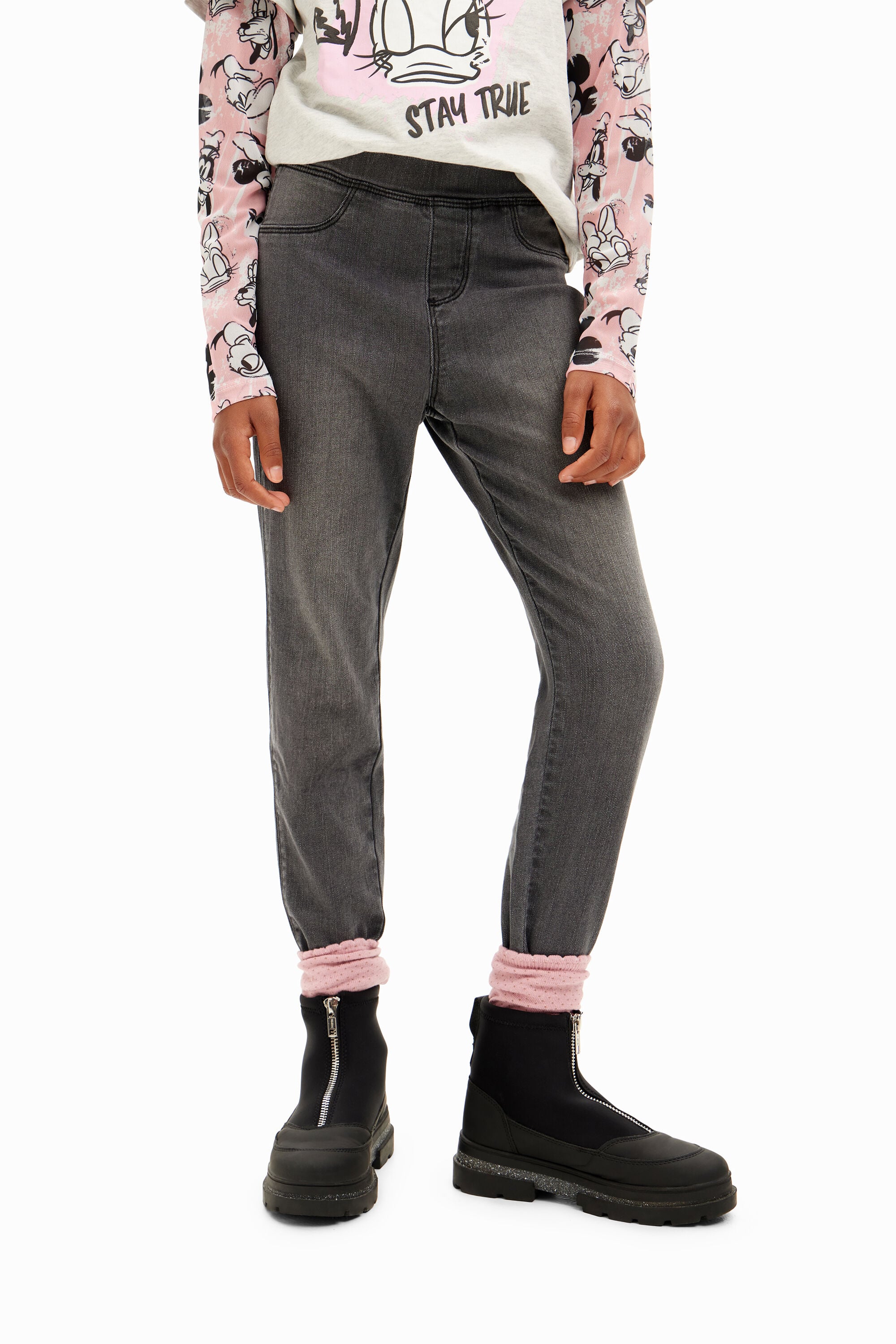 Desigual Elastische denim leggings in grijs