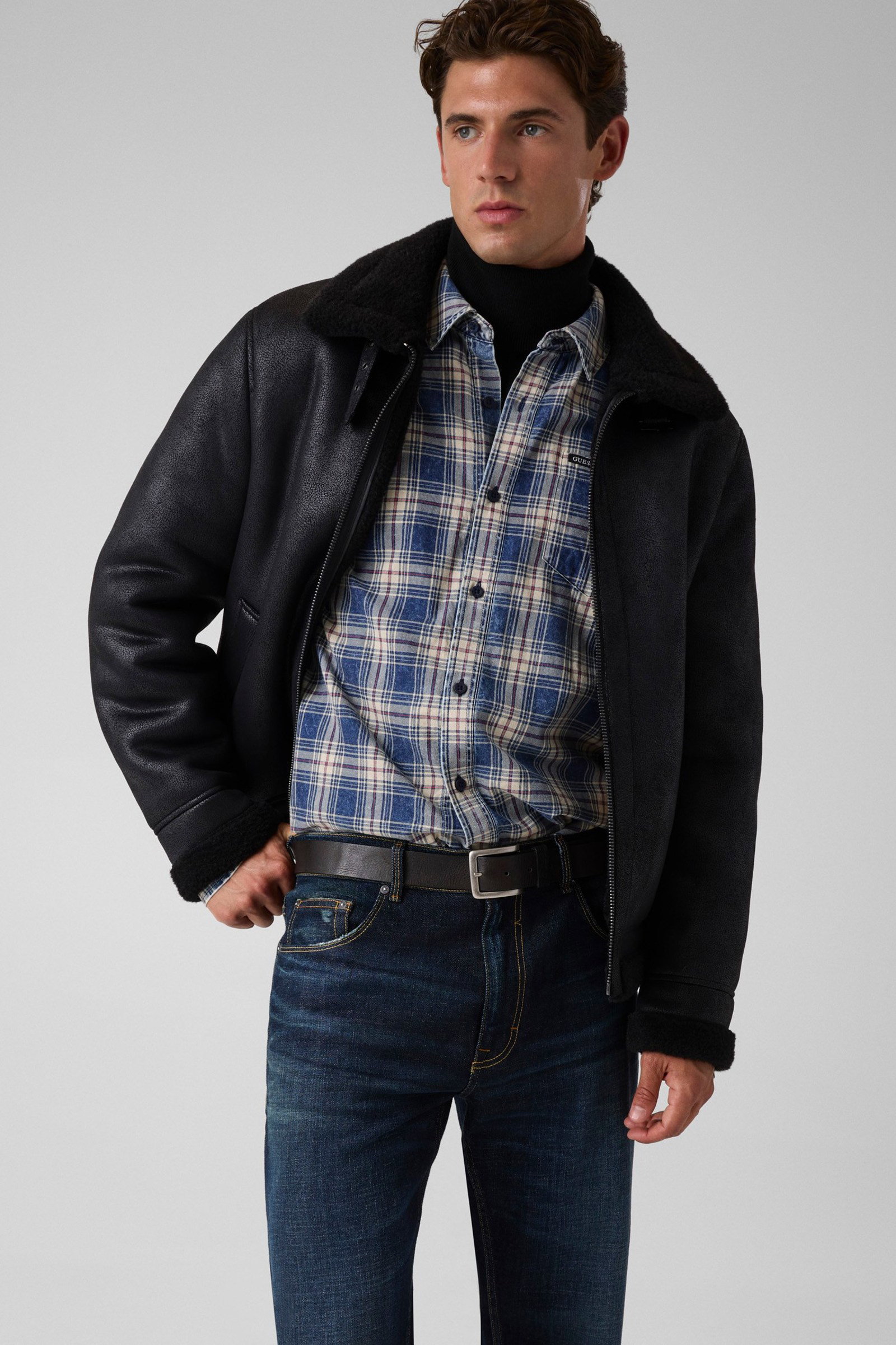Guess Jas Van Lamsvacht for men in zwart