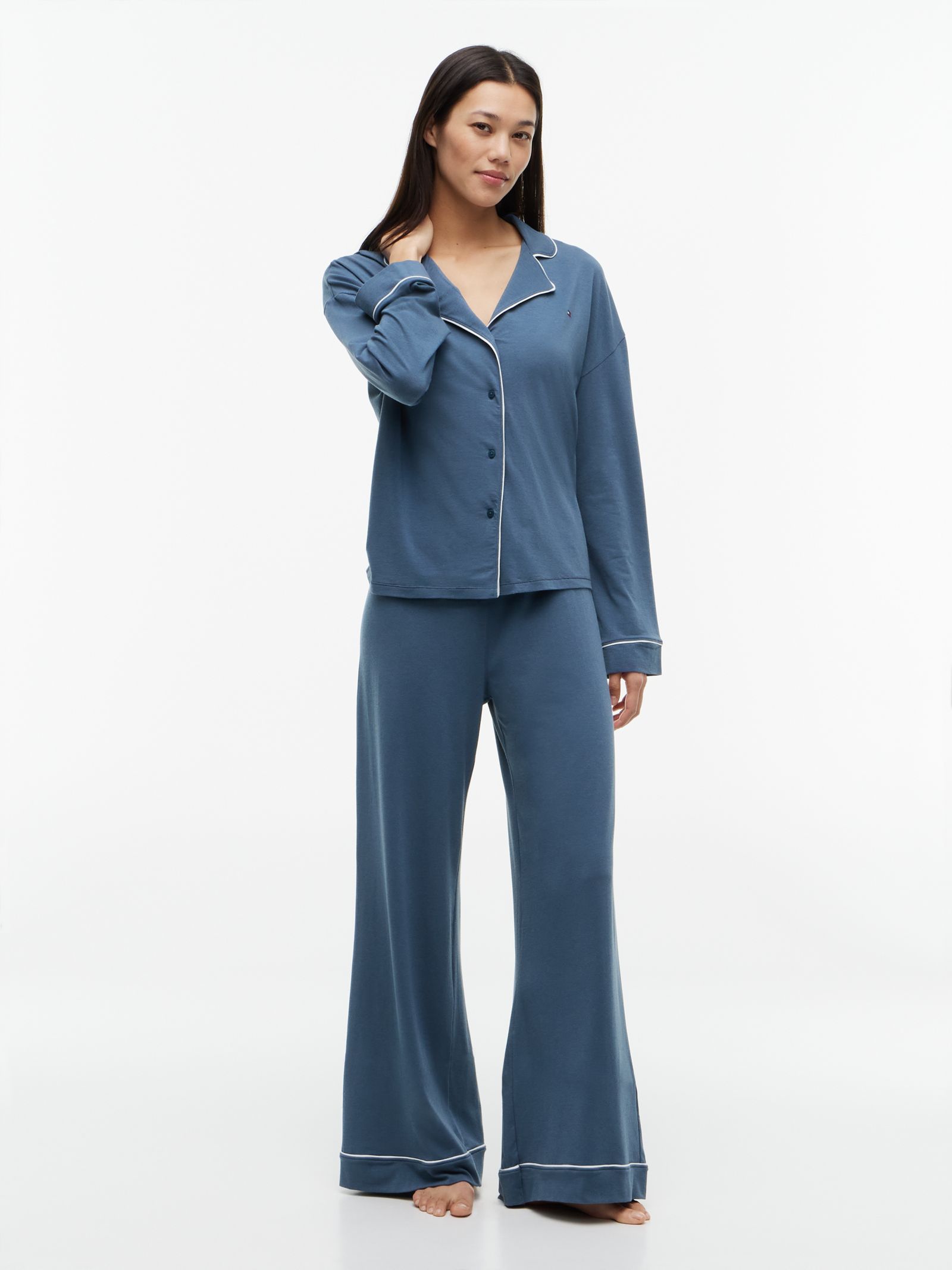Tommy Hilfiger Essential Relaxed pyjamaset met biezen in blauw
