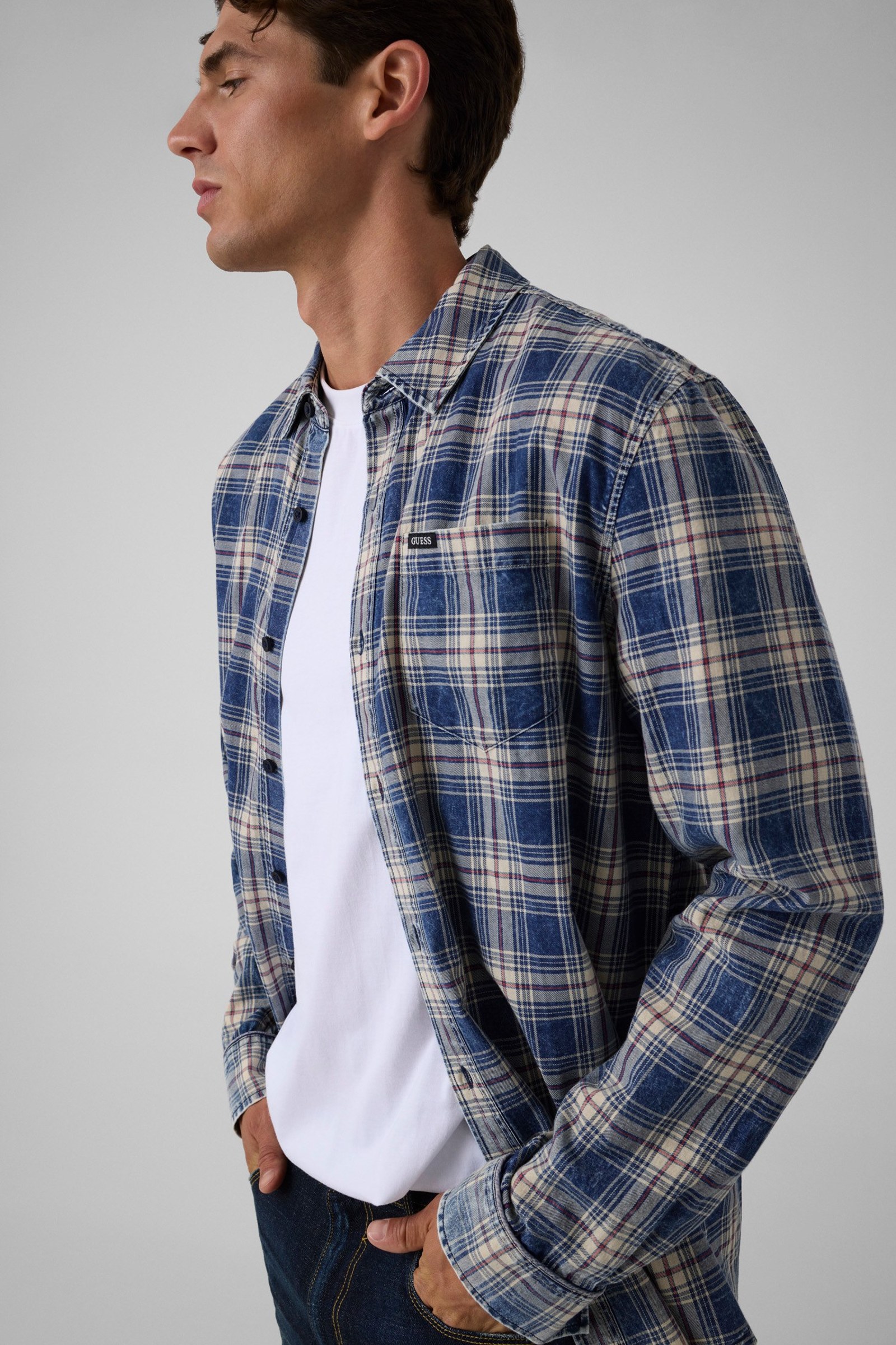 Guess Geruit Overhemd for men in blauw