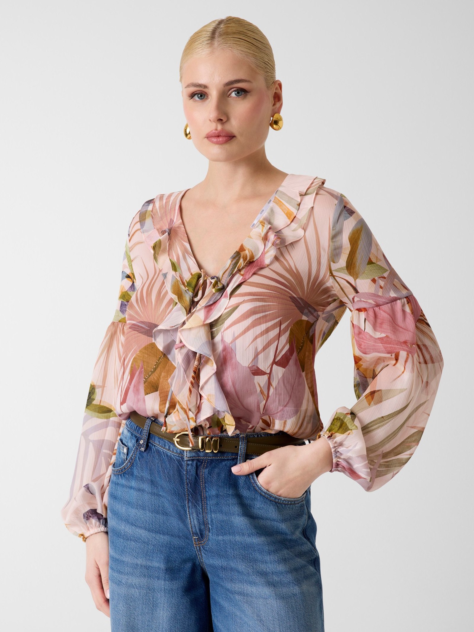 Guess Top Met Ruches in roze