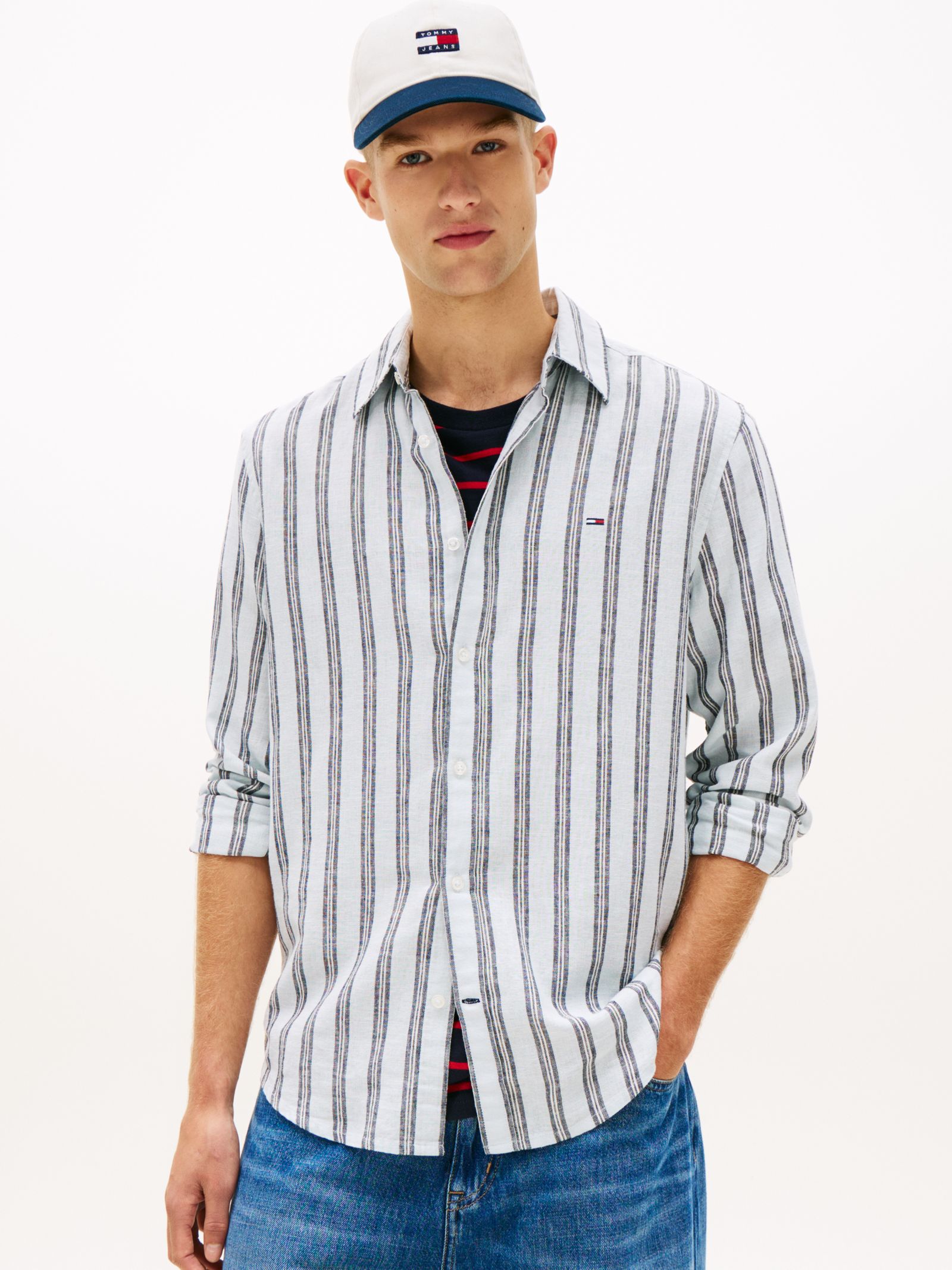 Tommy Jeans regular fit gestreept overhemd van linnenmix