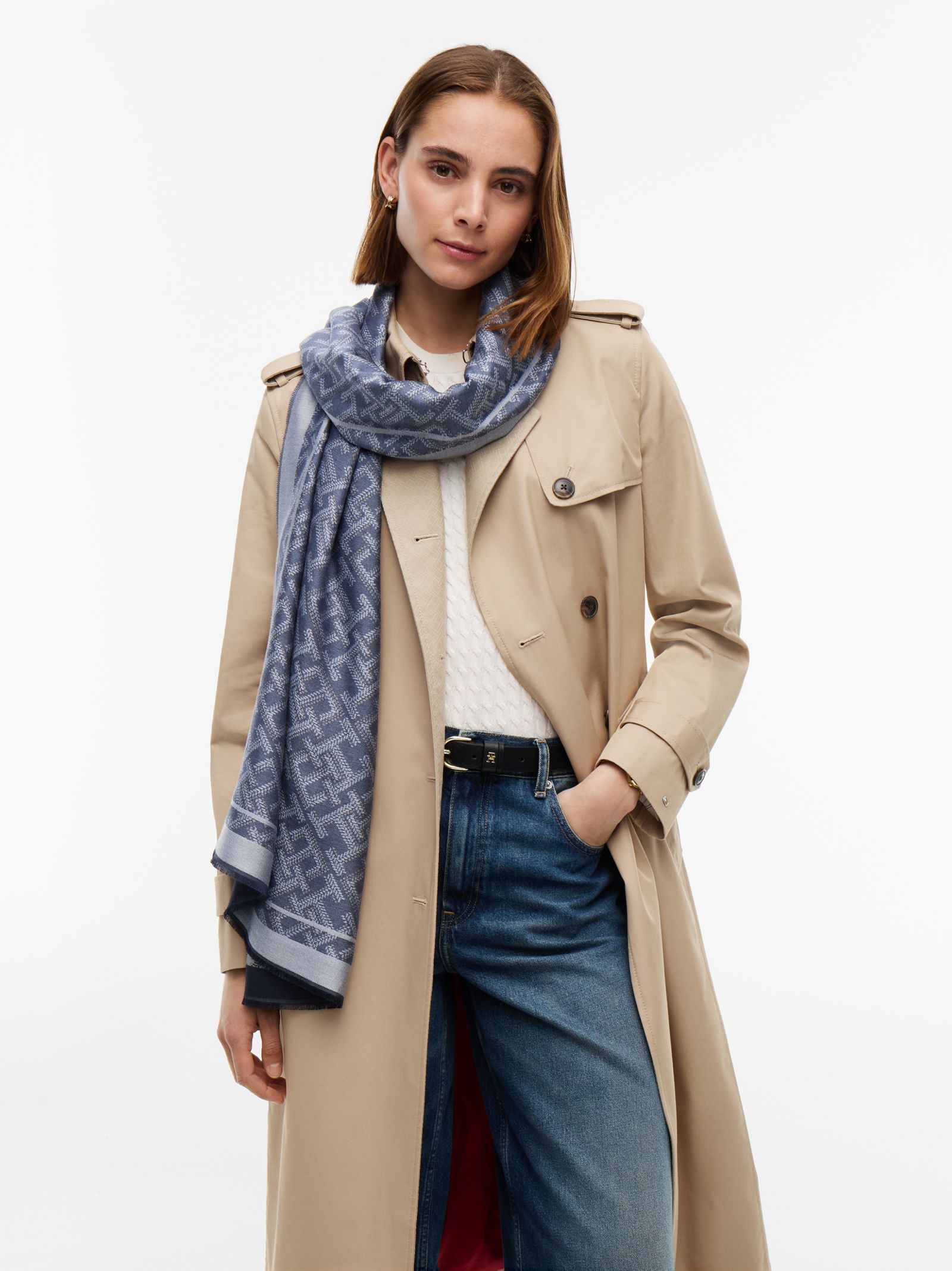 Tommy Hilfiger Sjaal met TH Monogramjacquard in blauw