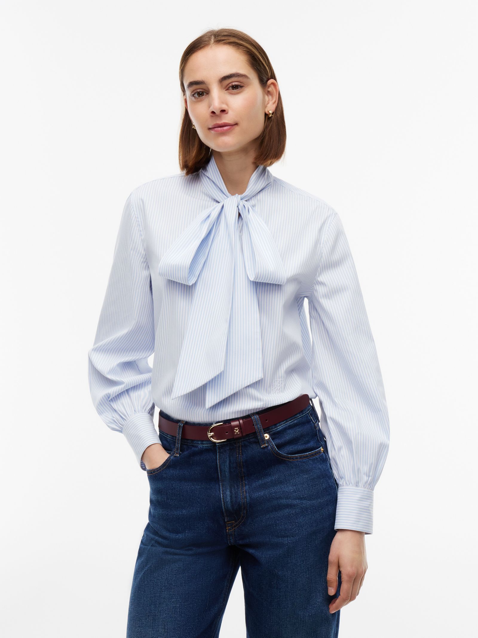 Tommy Hilfiger Poplin overhemd met striksluiting en geborduurd logo