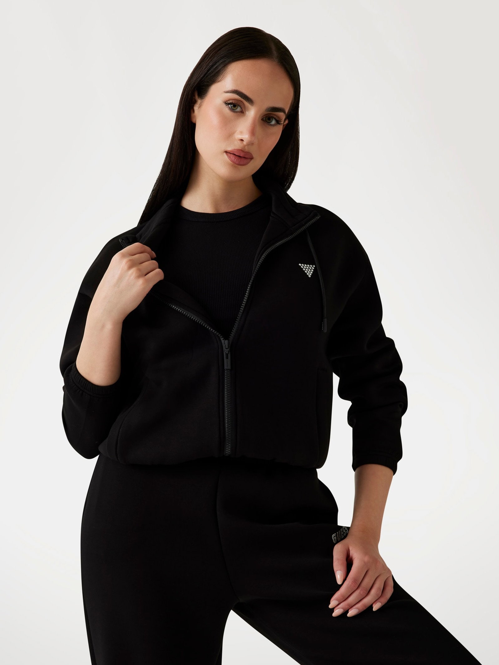 Guess Sweatshirt Met Ritssluiting En Strassteentjes