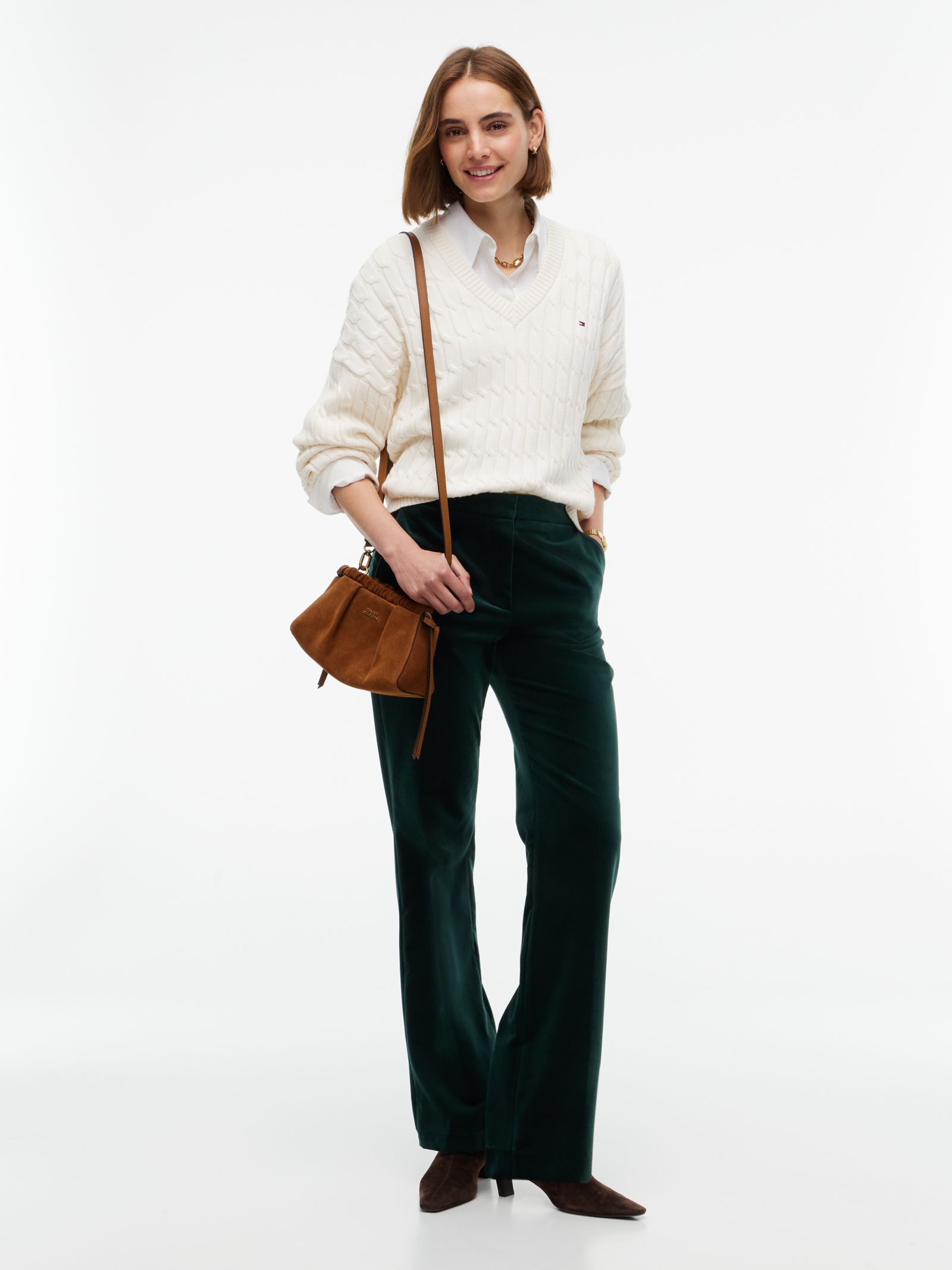 Tommy Hilfiger Fluwelen bootcut slim fit broek in groen