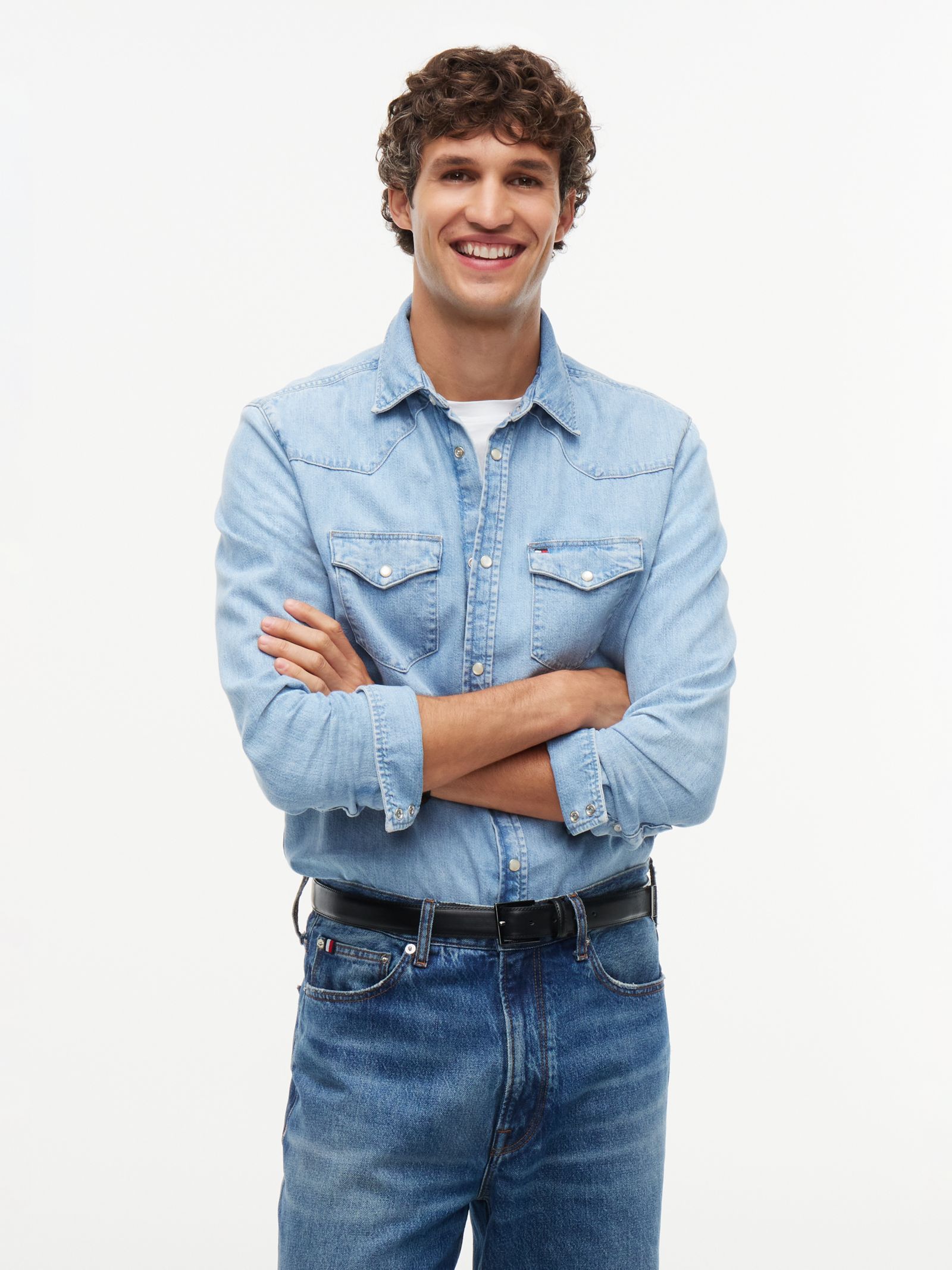 Tommy Hilfiger regular fit denim western overhemd in blauw