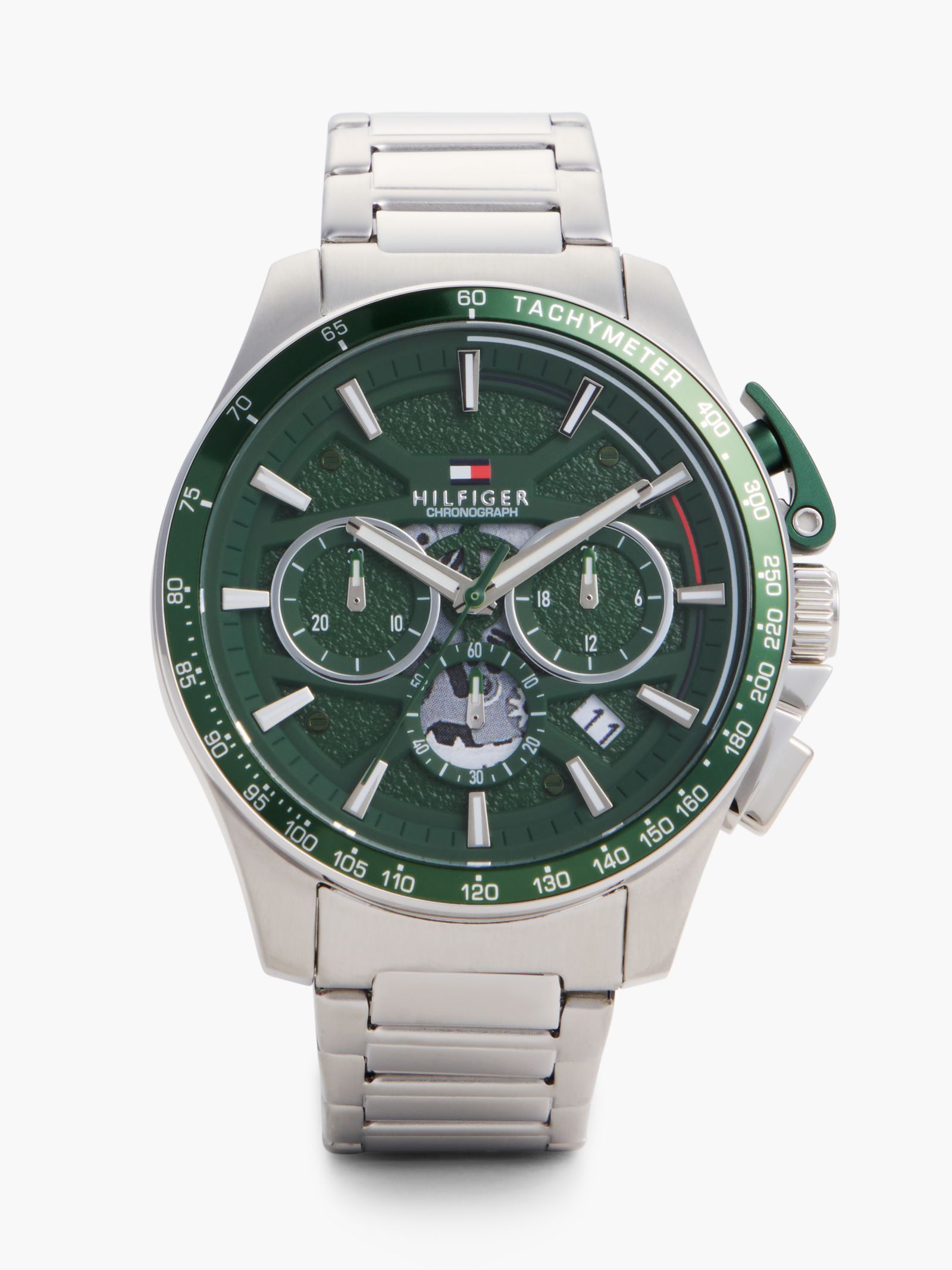 Tommy Hilfiger Chronograafhorloge met groene wijzerplaat en roestvrijstalen band