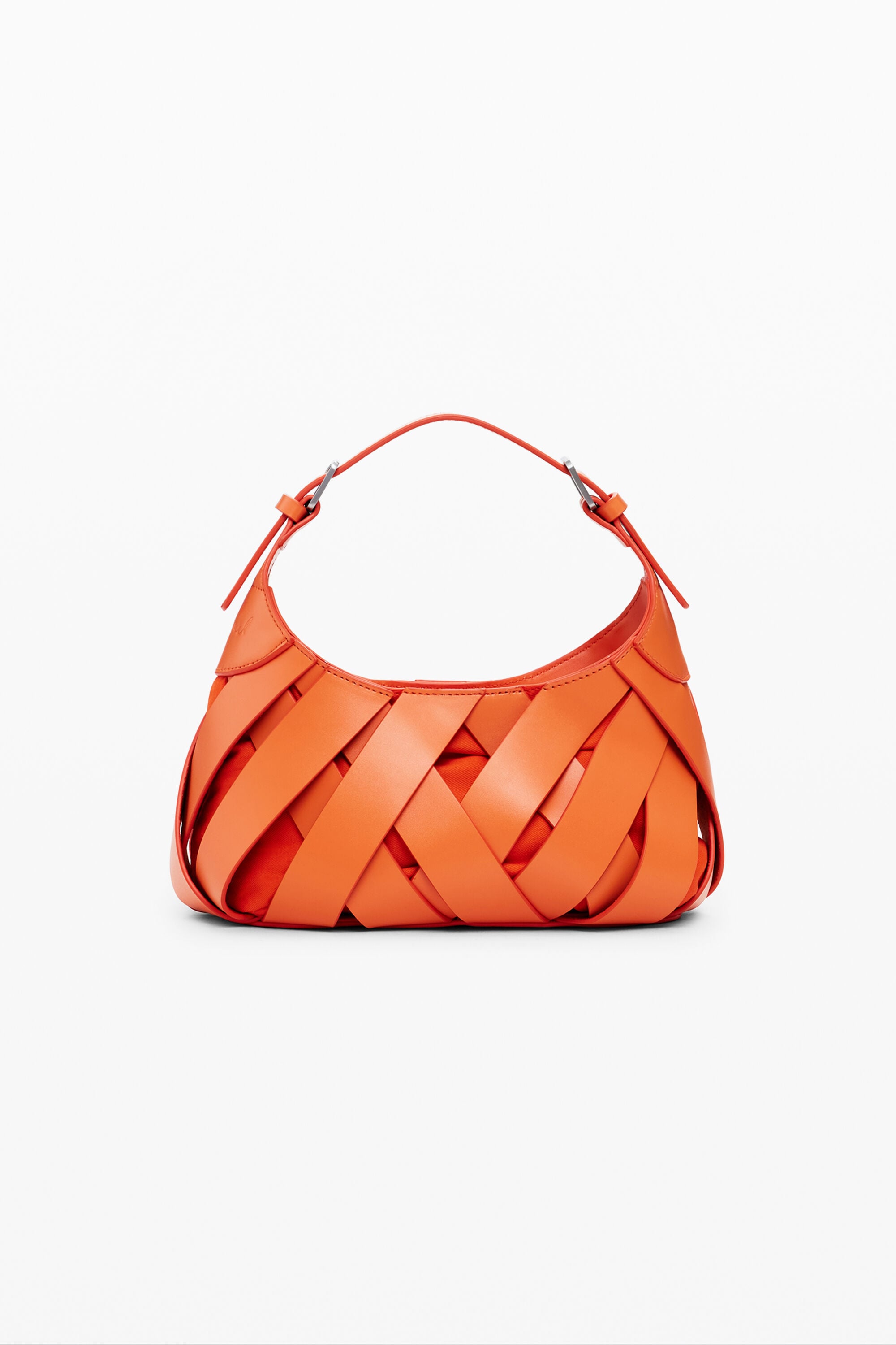 Desigual Medium gevlochten tas met leerlook in oranje