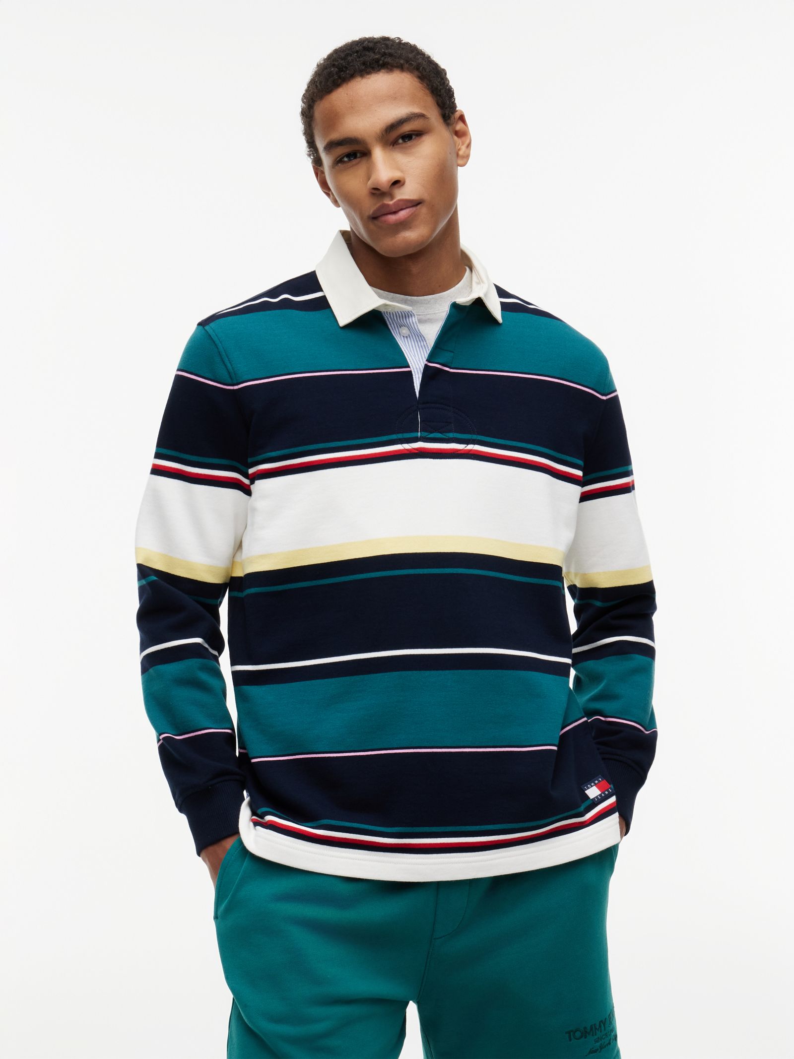 Tommy Jeans Relaxed fit rugbyshirt met gemengde streep in marine