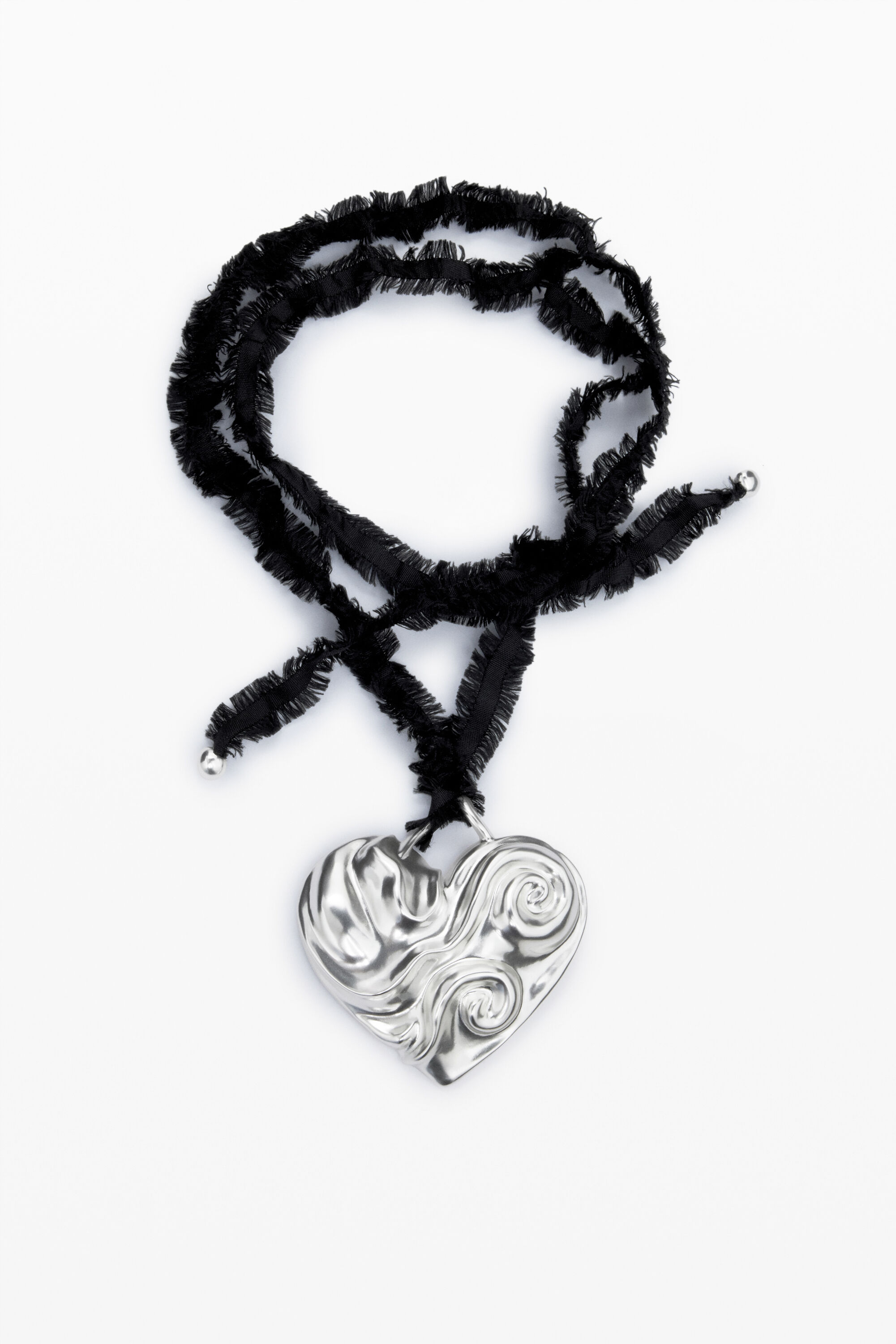 Desigual Zilveren hartvormige hanger met lint Zalio