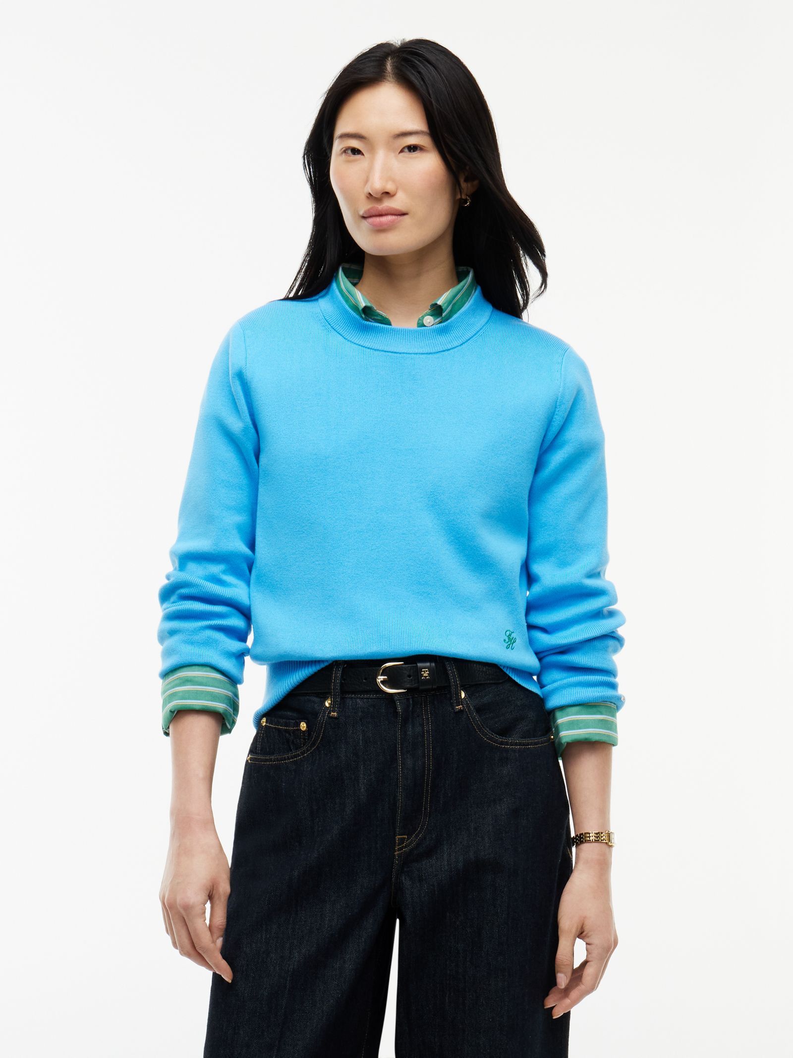 Tommy Hilfiger Premium gebreide trui met ronde hals in blauw