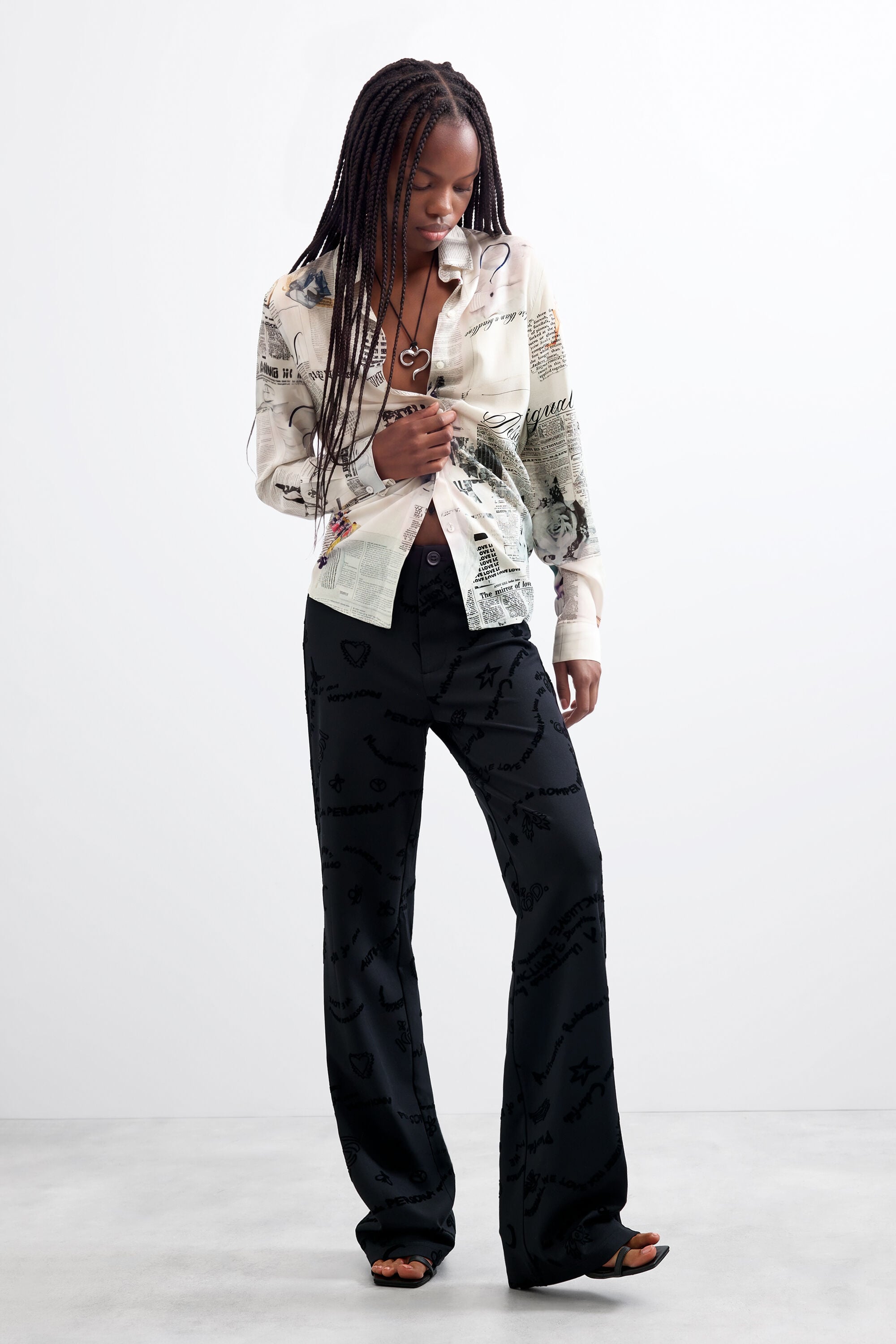Desigual Lange flockprint broek in zwart