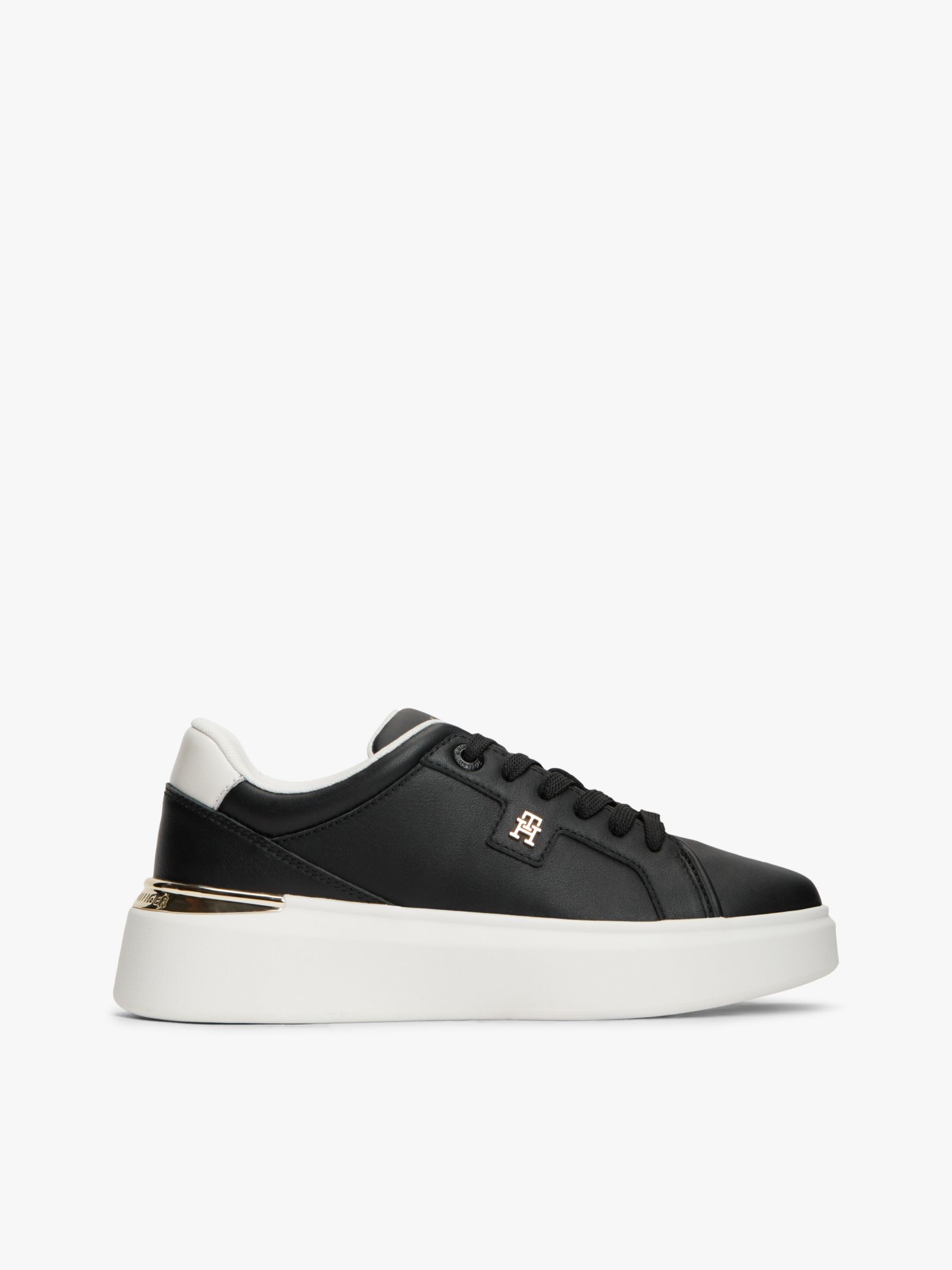 Tommy Hilfiger TH Monogram metallic leren platformsneaker in zwart