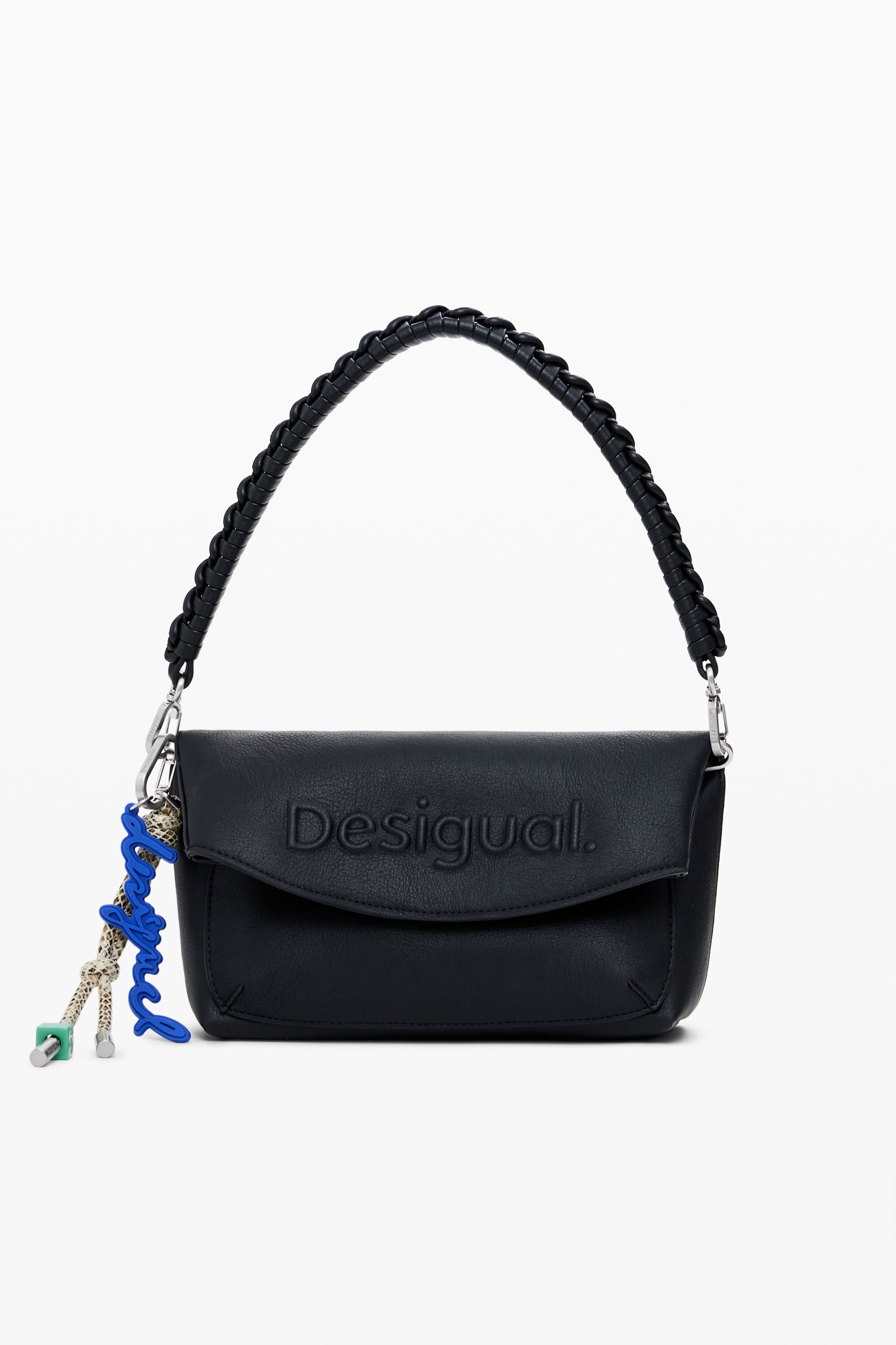 Desigual Middelgrote tas met 3D-logo en klep in zwart