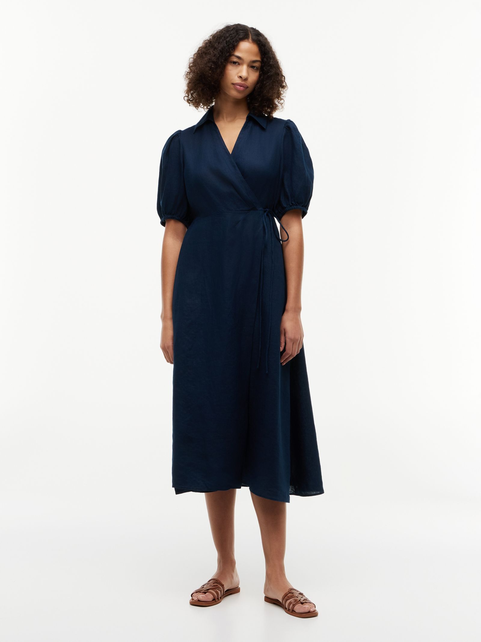 Tommy Hilfiger Relaxed fit midi wikkeljurk van puur linnen