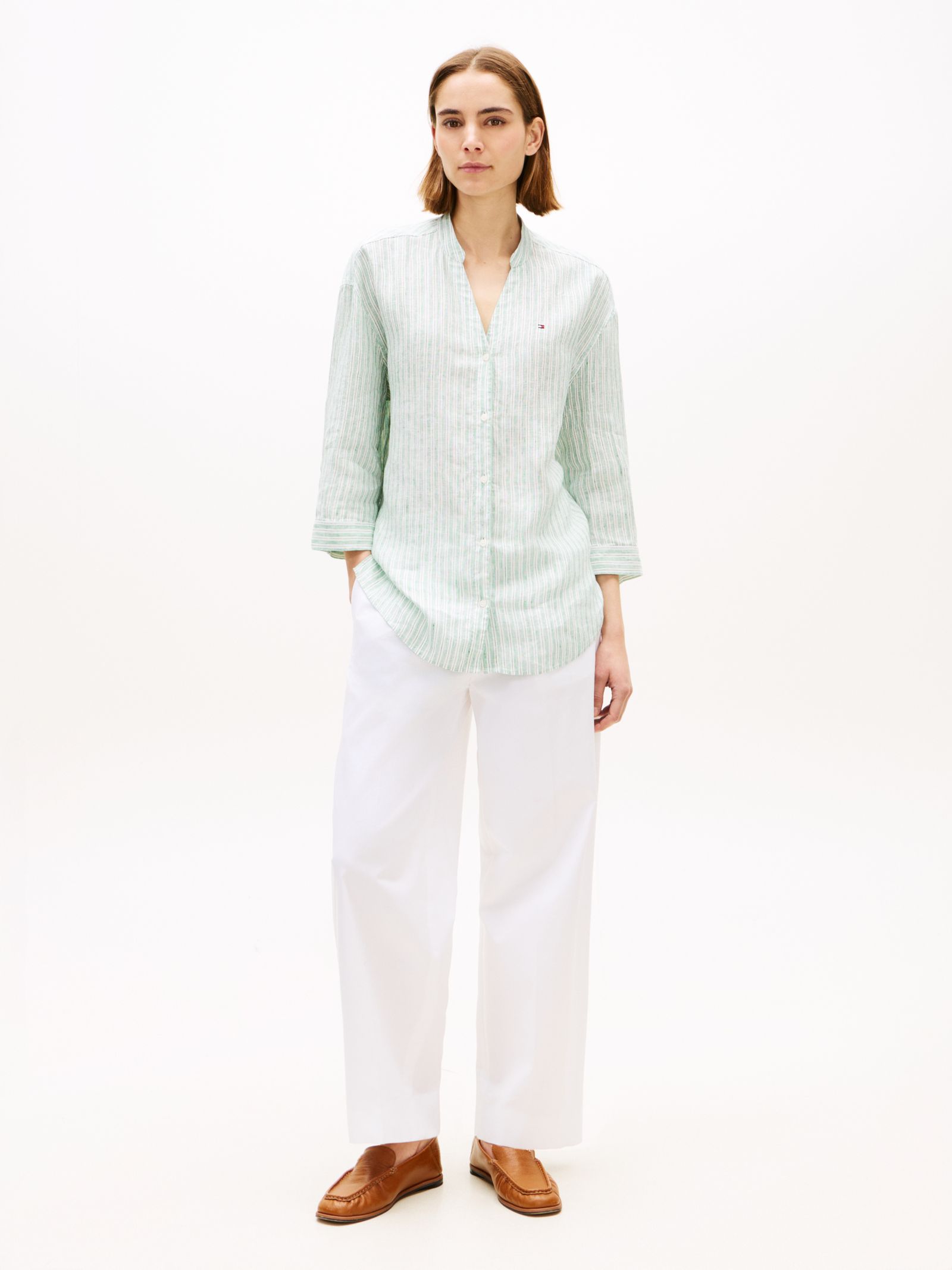 Tommy Hilfiger relaxed puur linnen overhemd met halve mouwen in groen