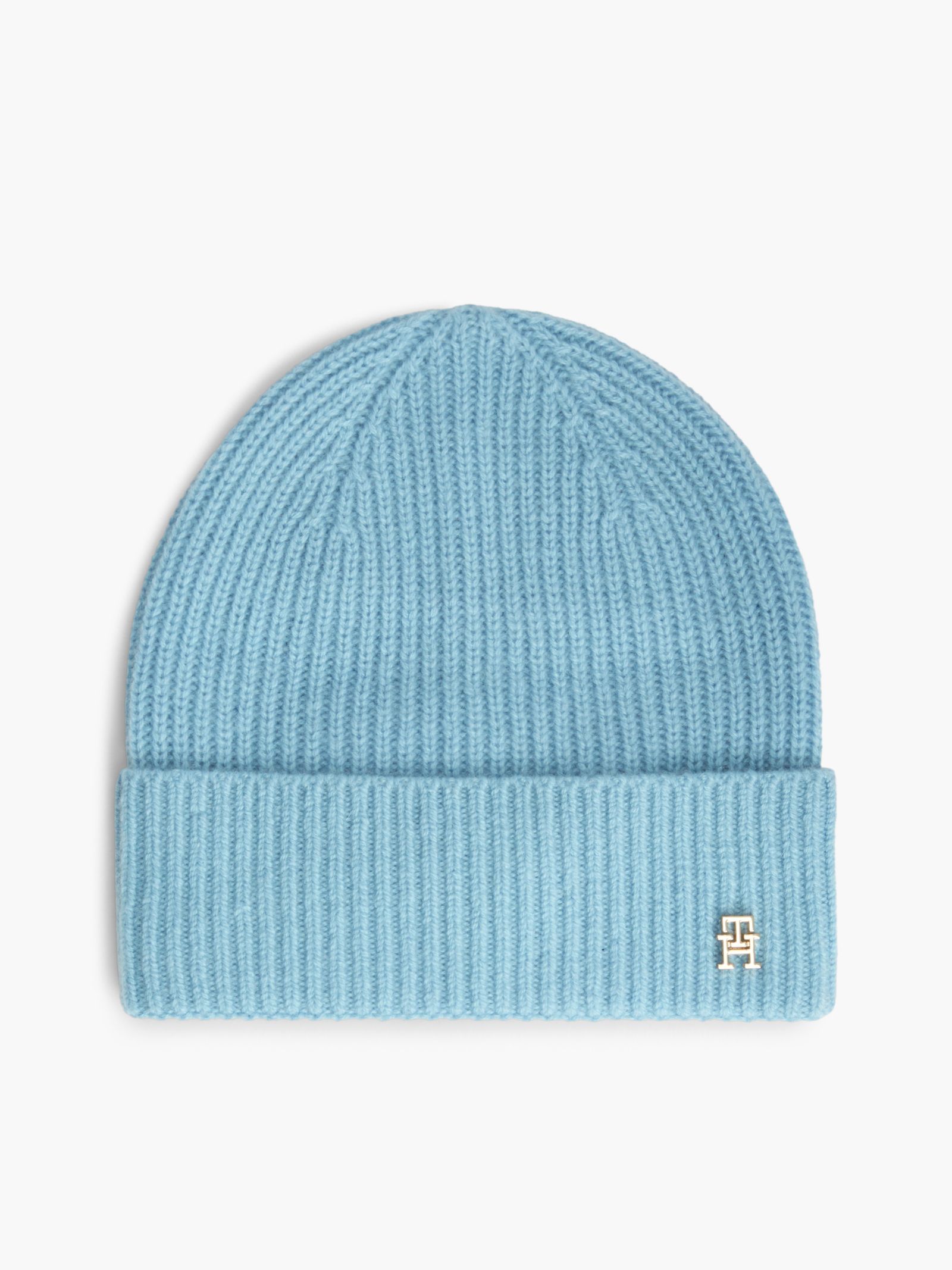 Tommy Hilfiger Beanie van zuivere kasjmier met metalen TH Monogram in blauw