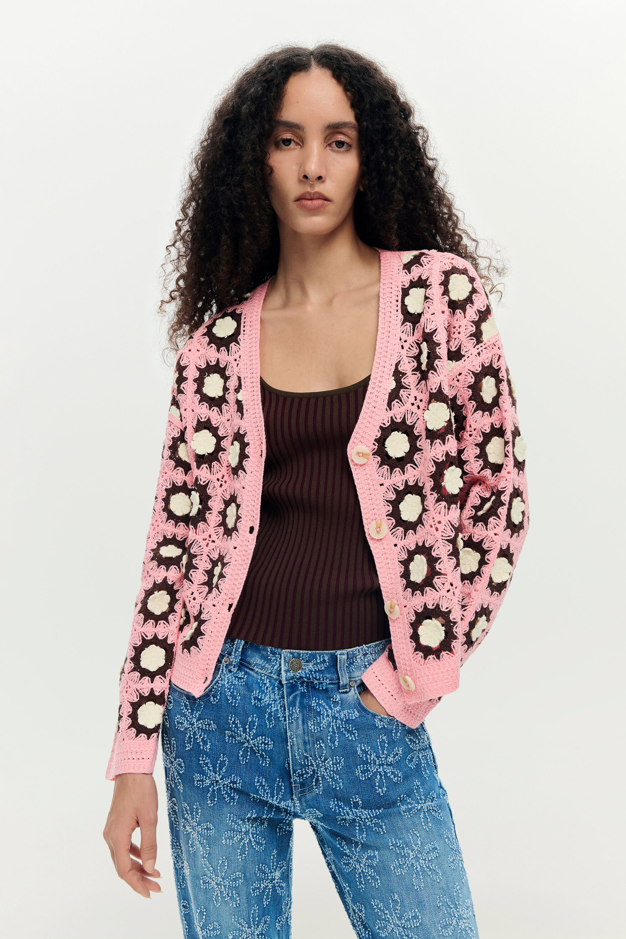 Desigual Roze gehaakte cardigan