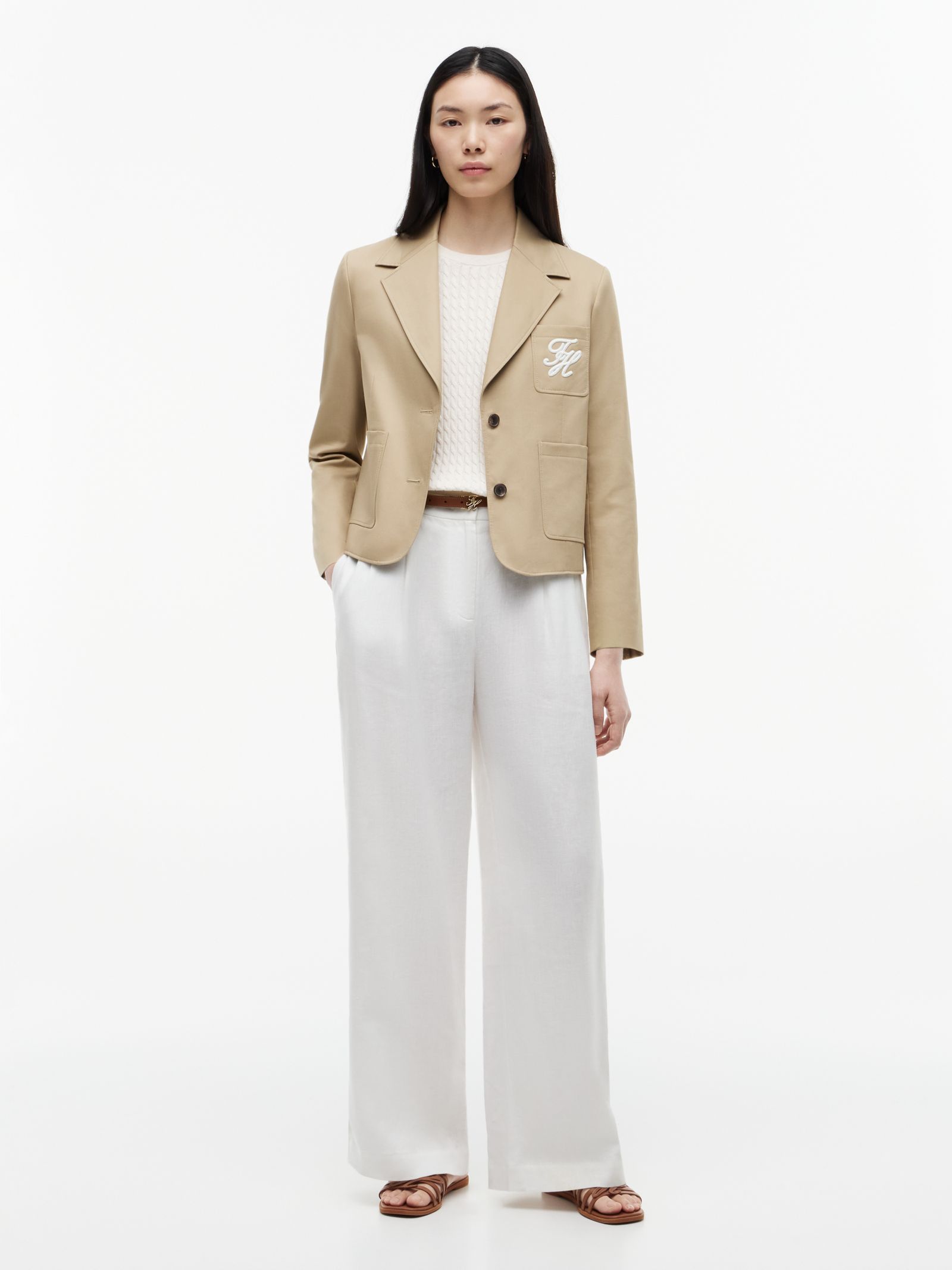 Tommy Hilfiger Regular Fit Blazer met Logo Appliqué in beige
