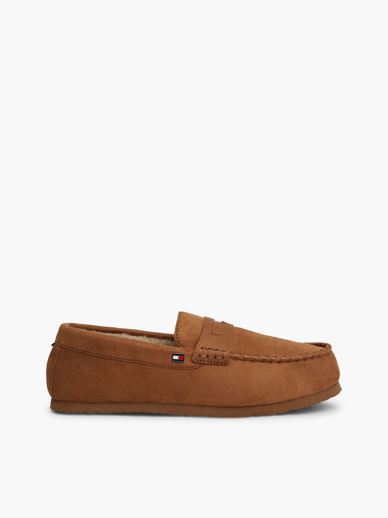 Tommy Hilfiger driver slipper met geborduurde vlag in bruin