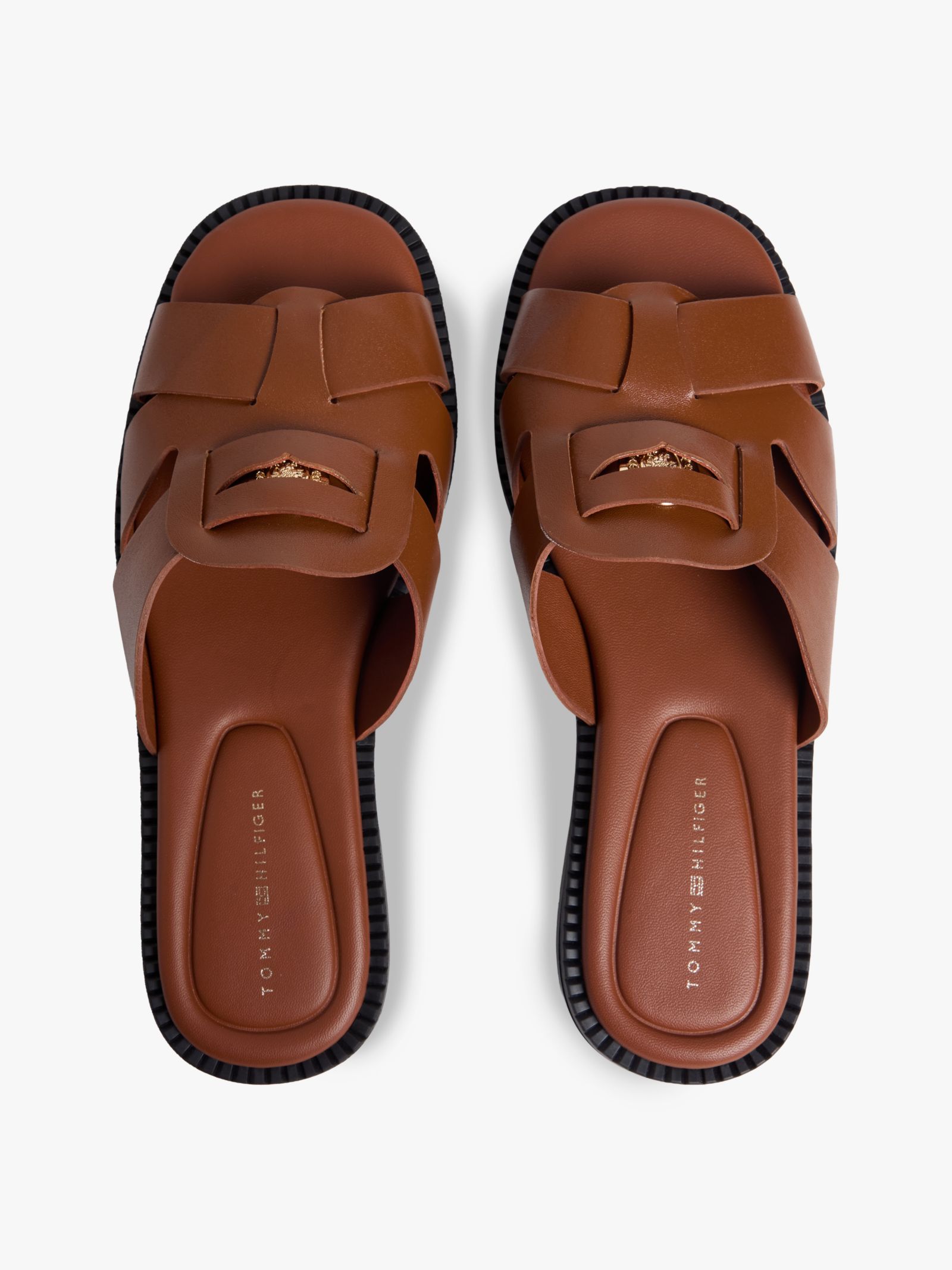 Tommy Hilfiger Leren sandaal met TH embleem en blokhak in bruin