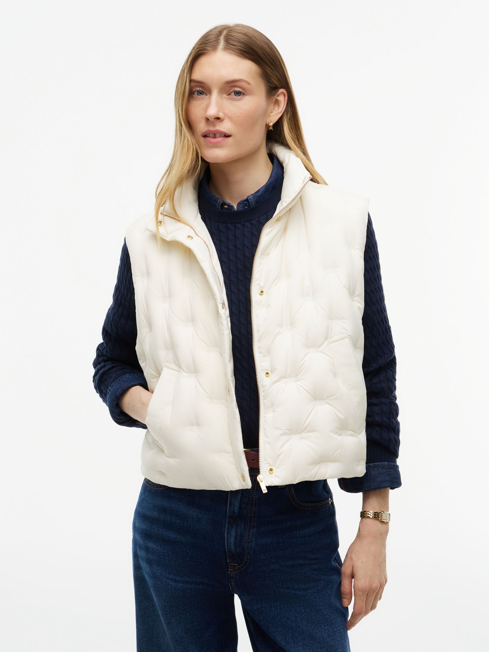 Tommy Hilfiger Doorgestikte lichtgewicht bodywarmer met dons en vlag in wit