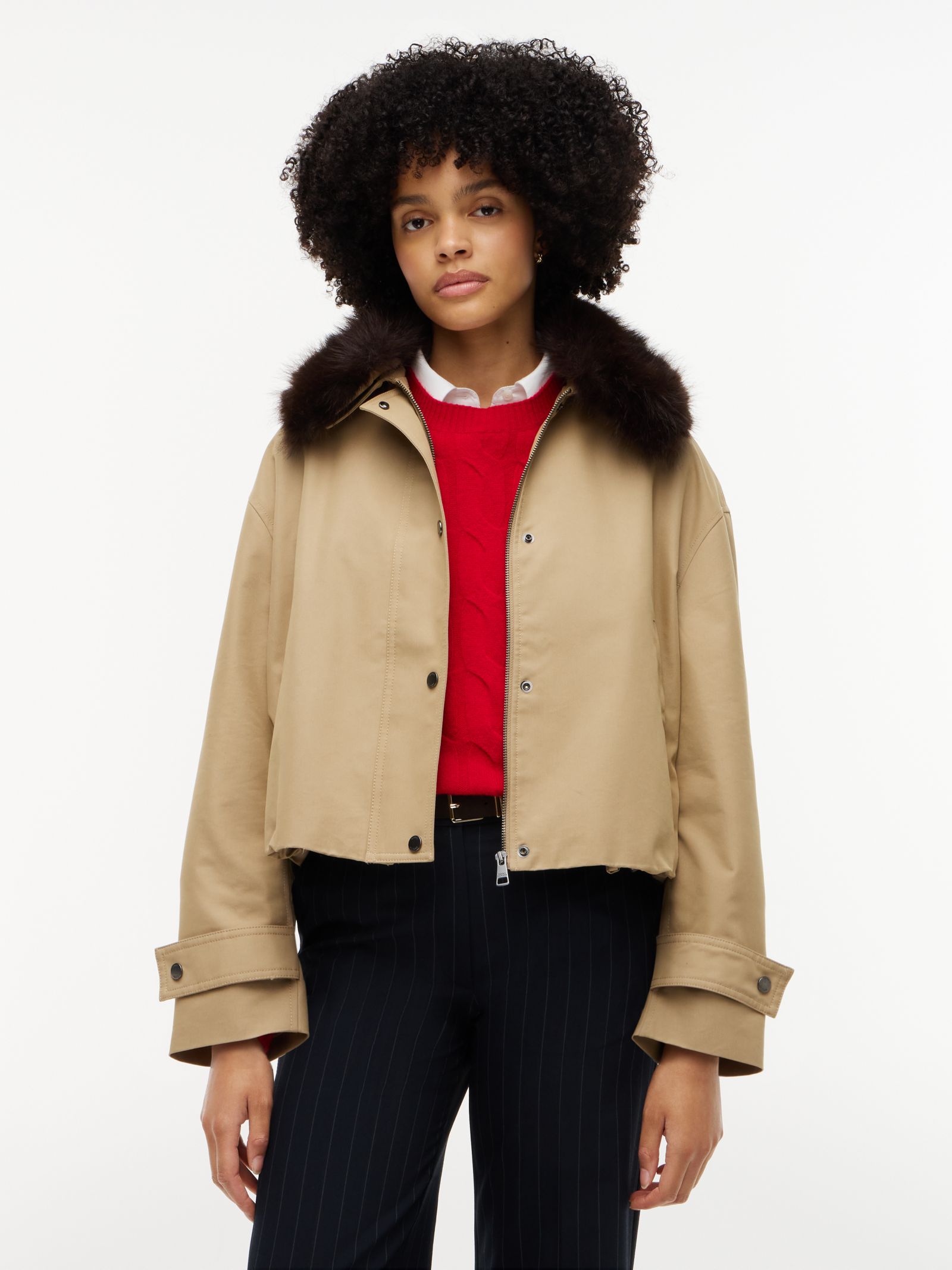 Tommy Hilfiger Oversized bomberjack met kraag van imitatiebont in beige