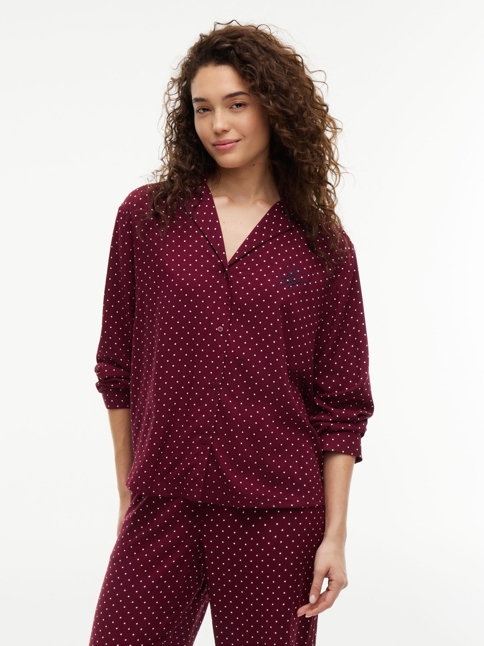 Tommy Hilfiger Essential geborduurd relaxed pyjamashirt met print in rood
