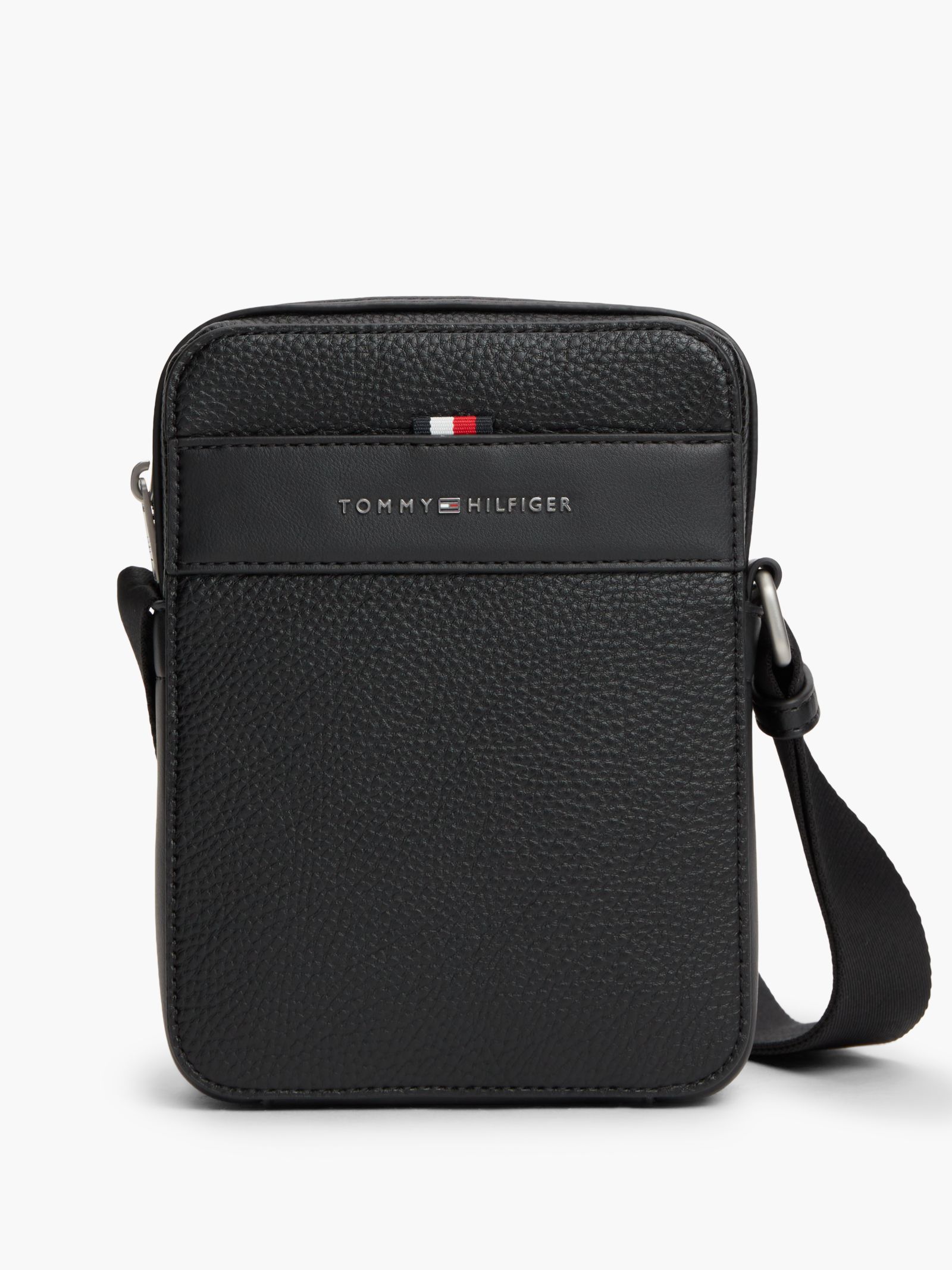 Tommy Hilfiger Crossbody reportertas met textuur en metalen logo in zwart