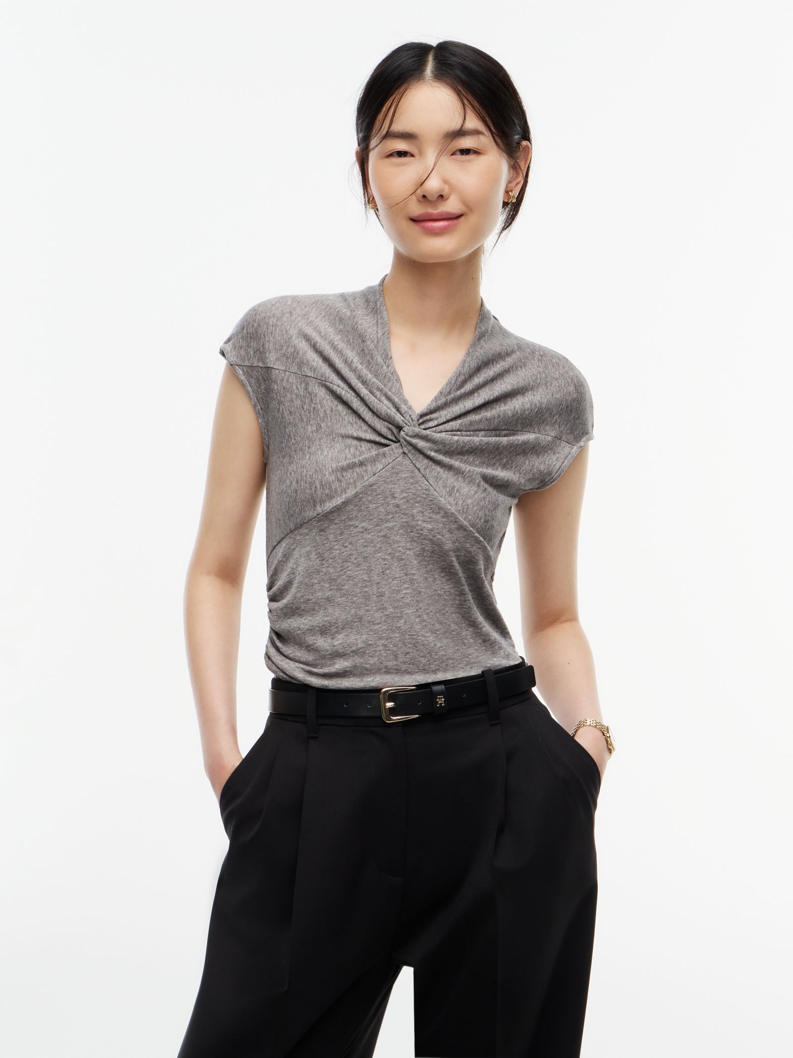 Tommy Hilfiger Top met V hals knoopdetail en kapmouwtjes