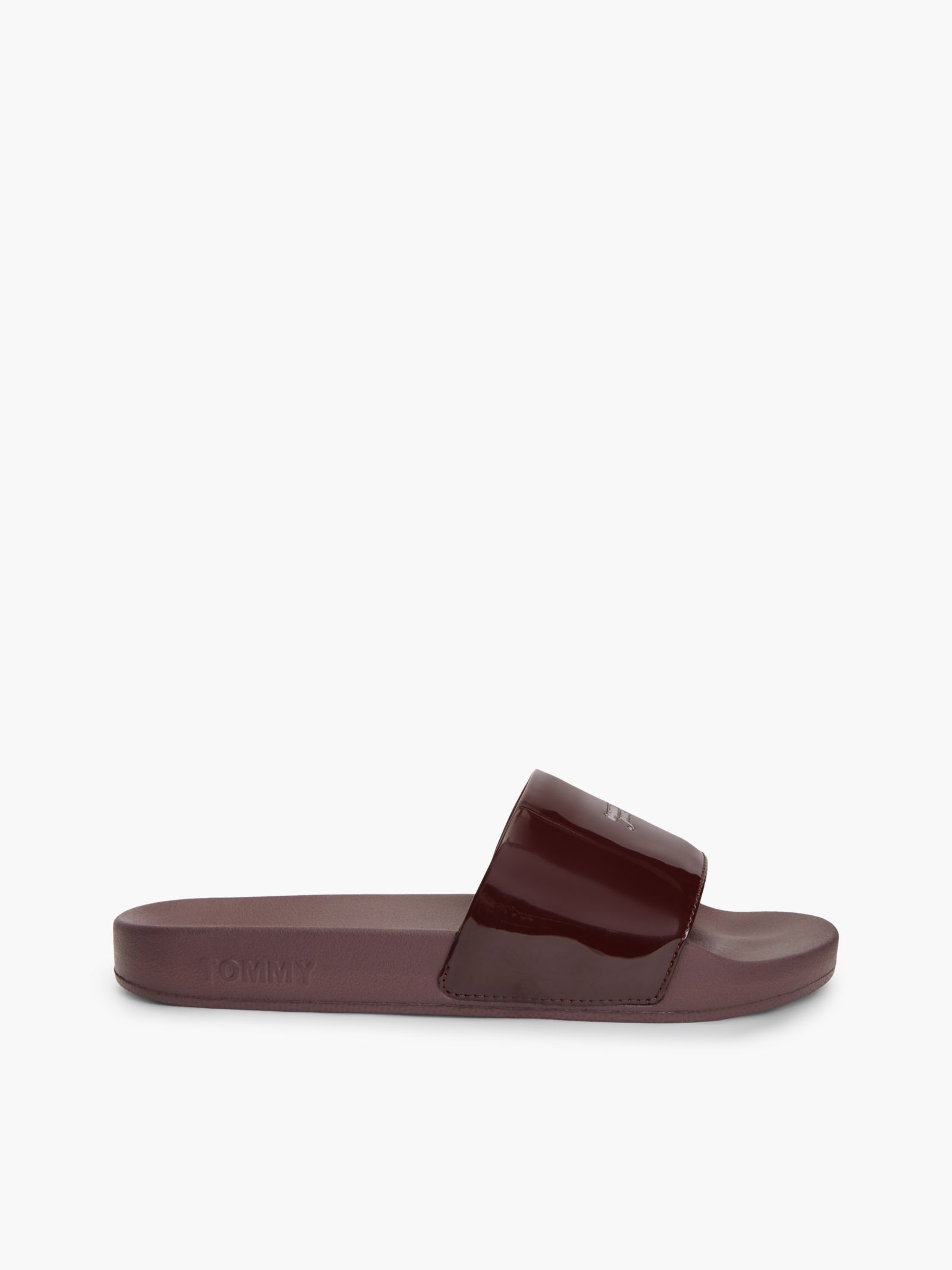Tommy Jeans Badslipper met logo en lak finish in bruin