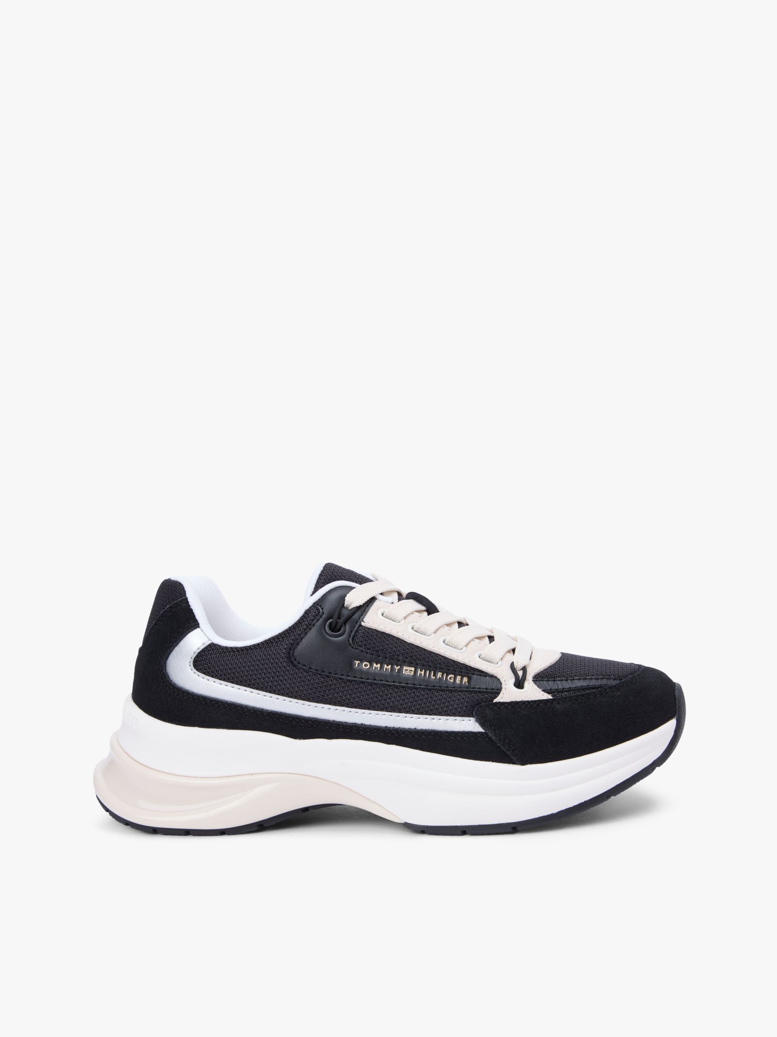 Tommy Hilfiger Suède chunky sneaker met veters in zwart