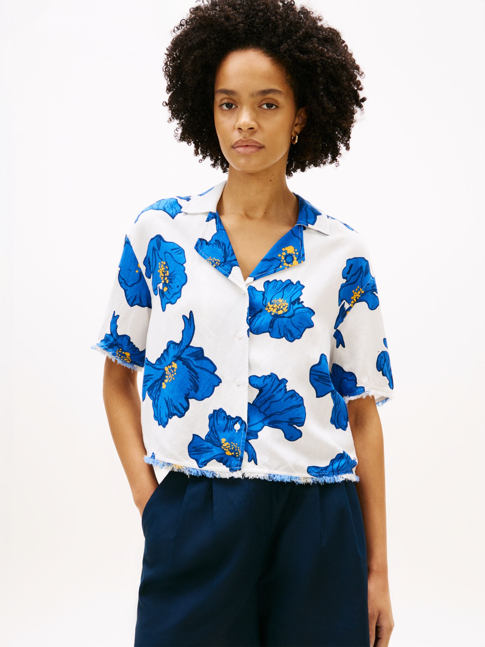 Tommy Hilfiger Relaxed Fit linnenmix overhemd met rafels in wit