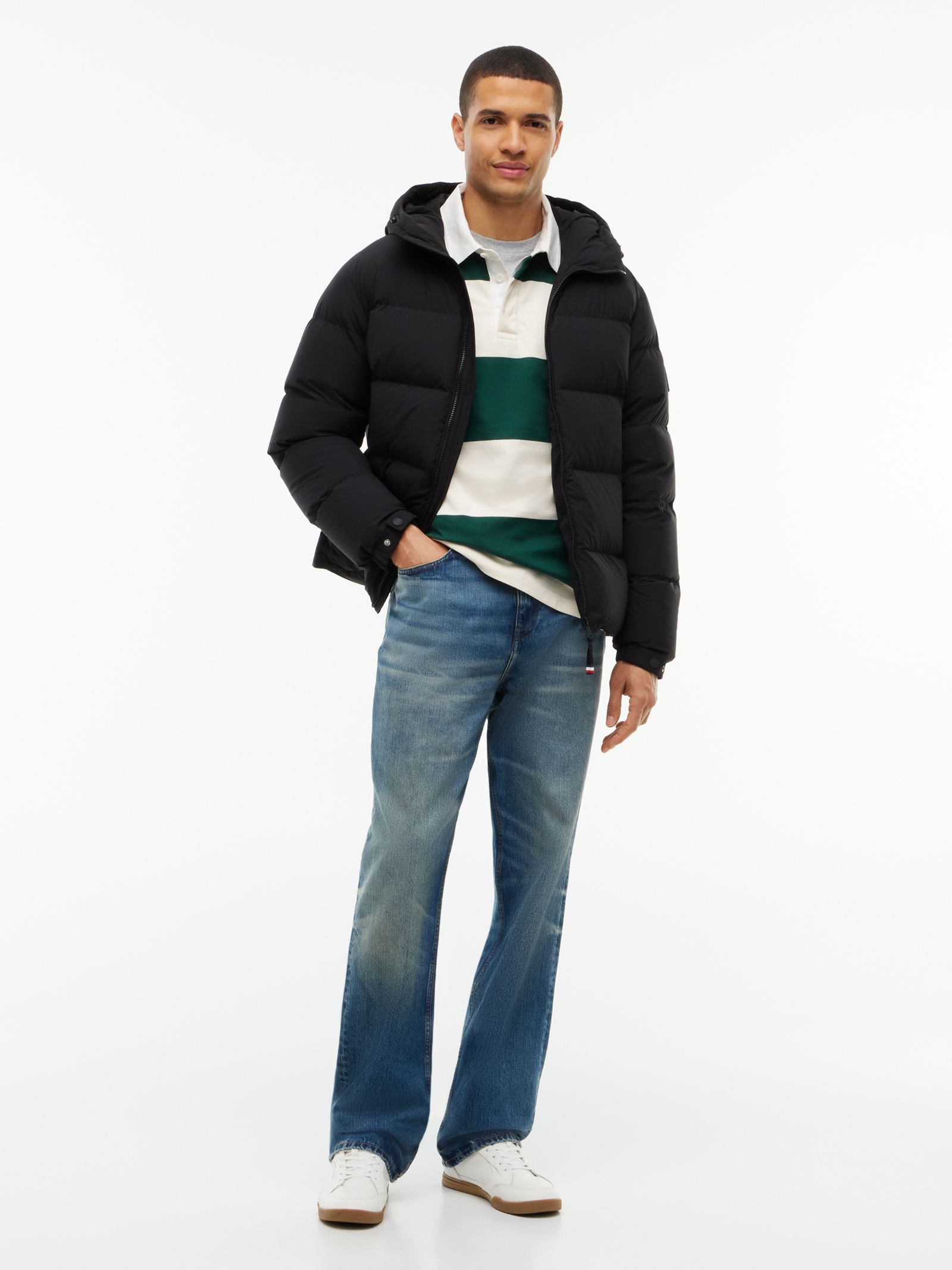 Tommy Hilfiger Pufferjack met logo patch dons en capuchon in zwart