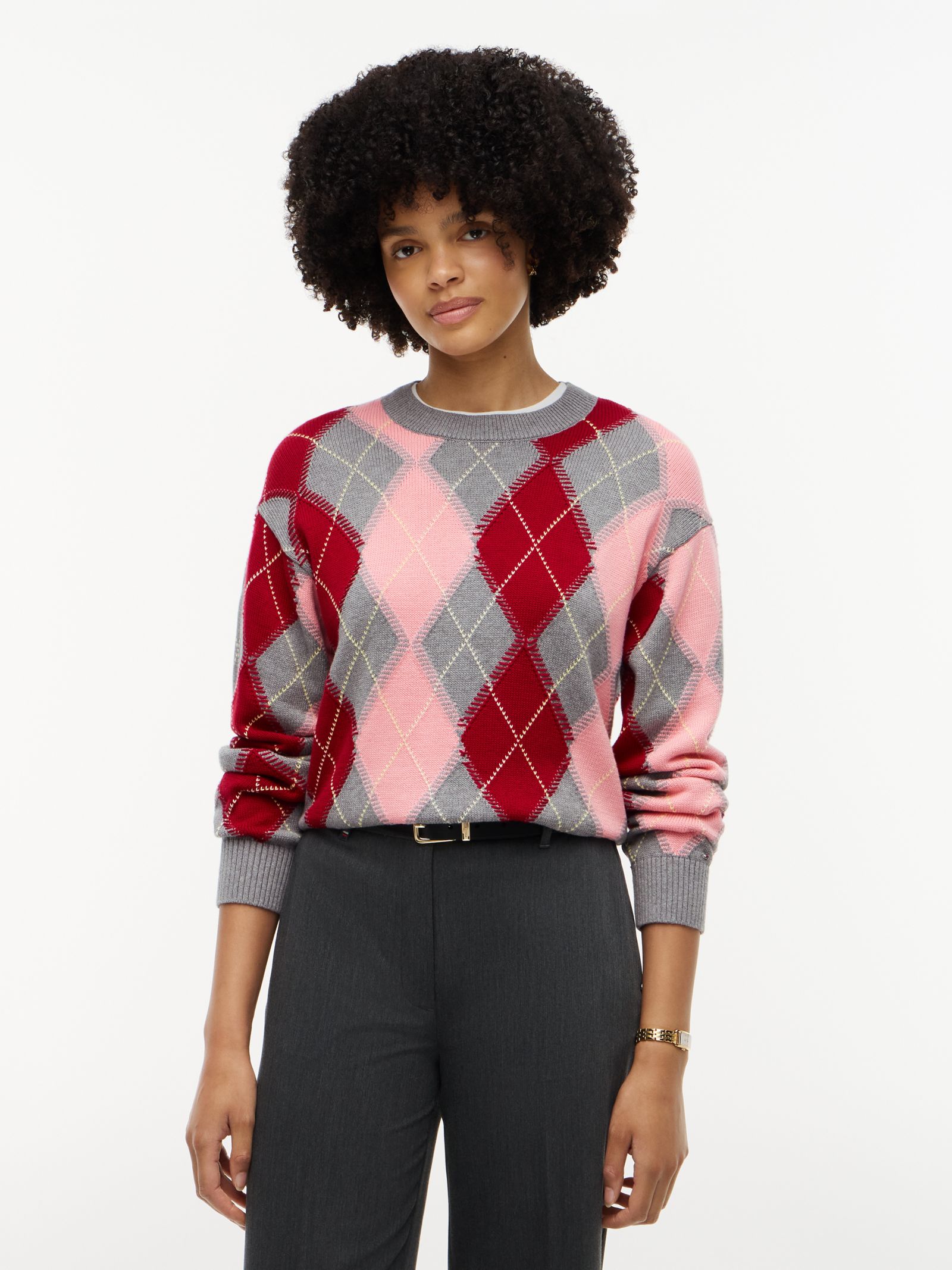 Tommy Hilfiger Relaxed Fit trui met ronde hals en Argyle ruit in multicolor