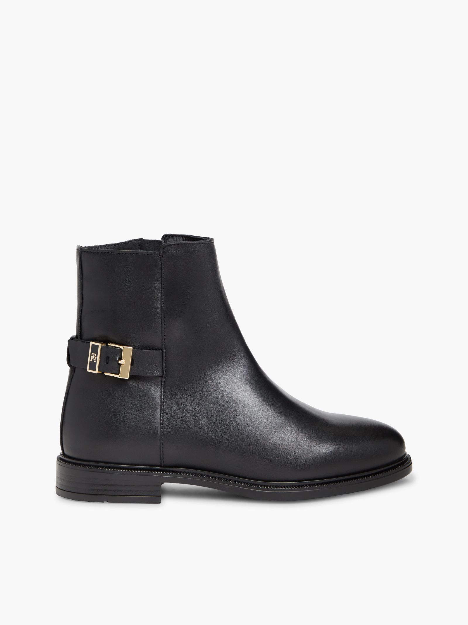Tommy Hilfiger TH Monogram leren enkellaars met gesp in zwart