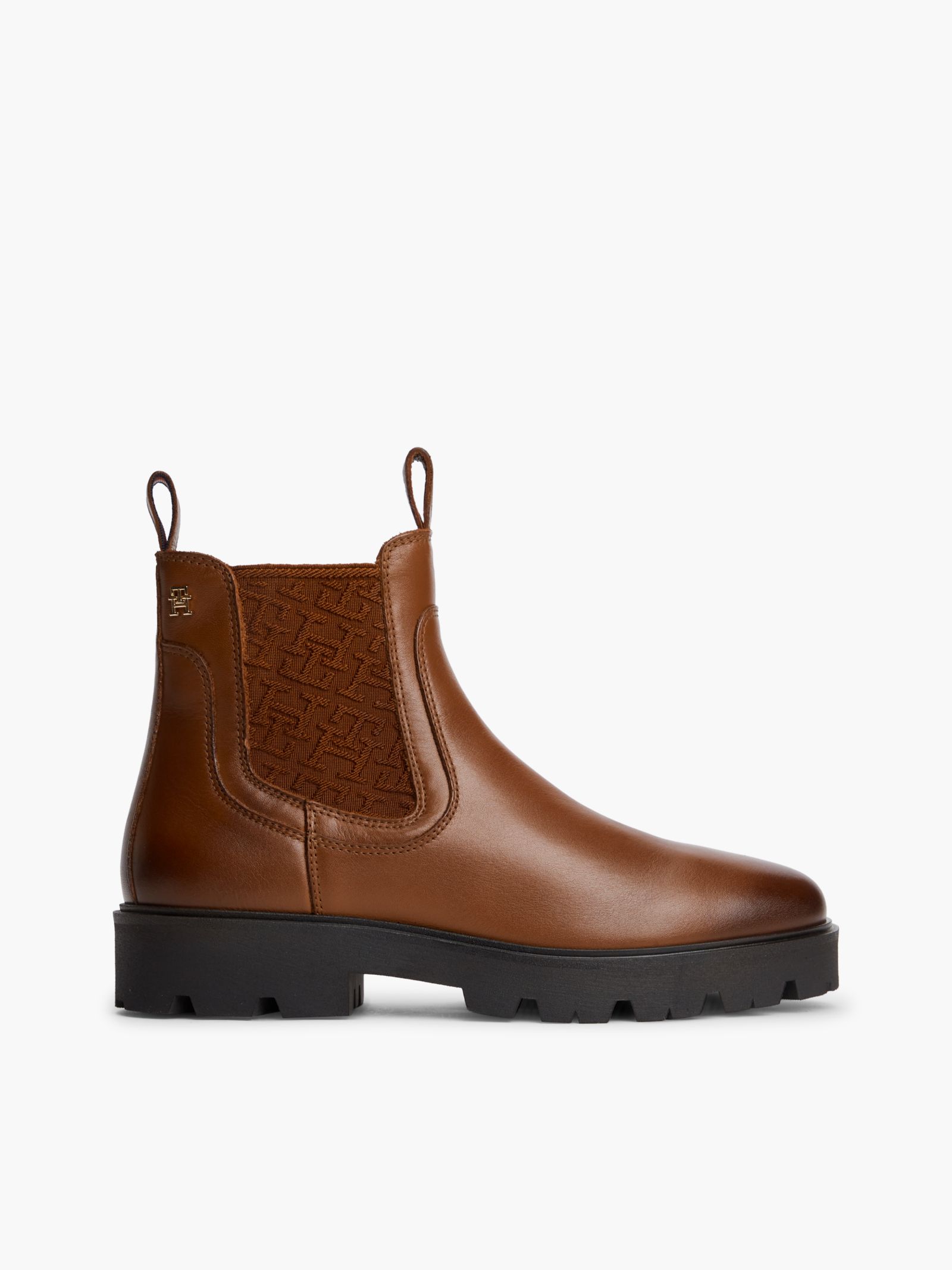 Tommy Hilfiger Leren Chelsea Boot met TH Monogrampaneel in bruin