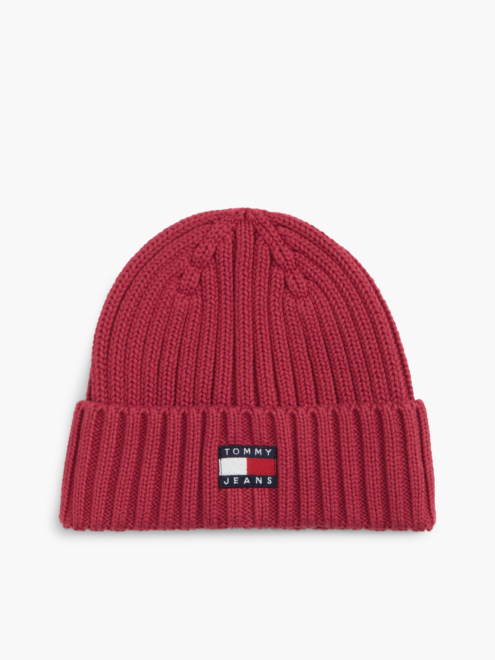 Tommy Jeans Heritage ribgebreide beanie met logo for women in rood