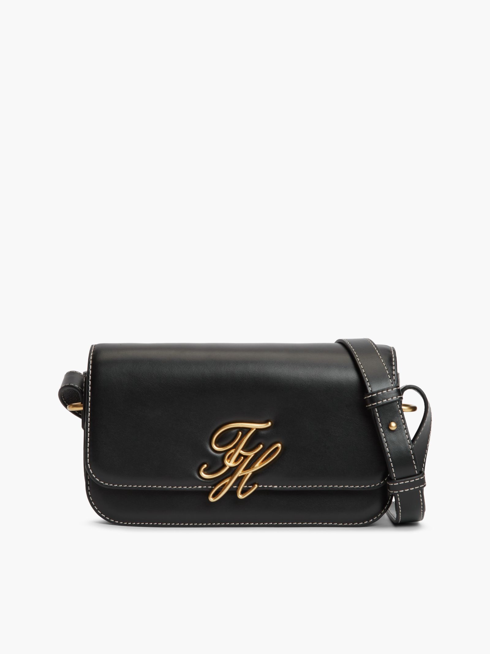 Tommy Hilfiger leren crossbodytas met logo op de flap in zwart