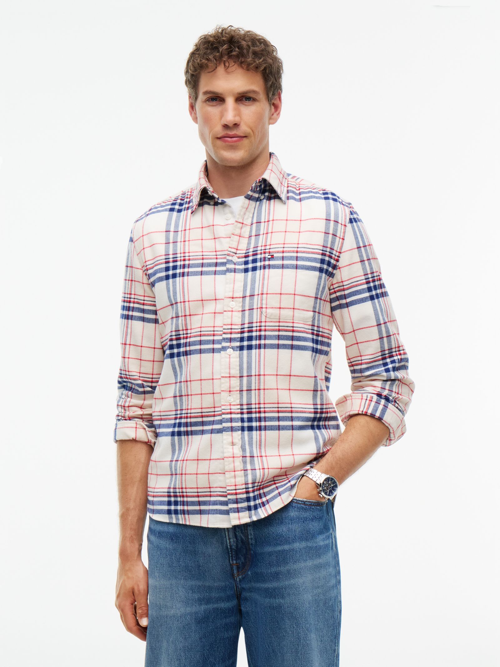 Tommy Hilfiger Regular Fit flanellen overhemd met tartanruit in wit