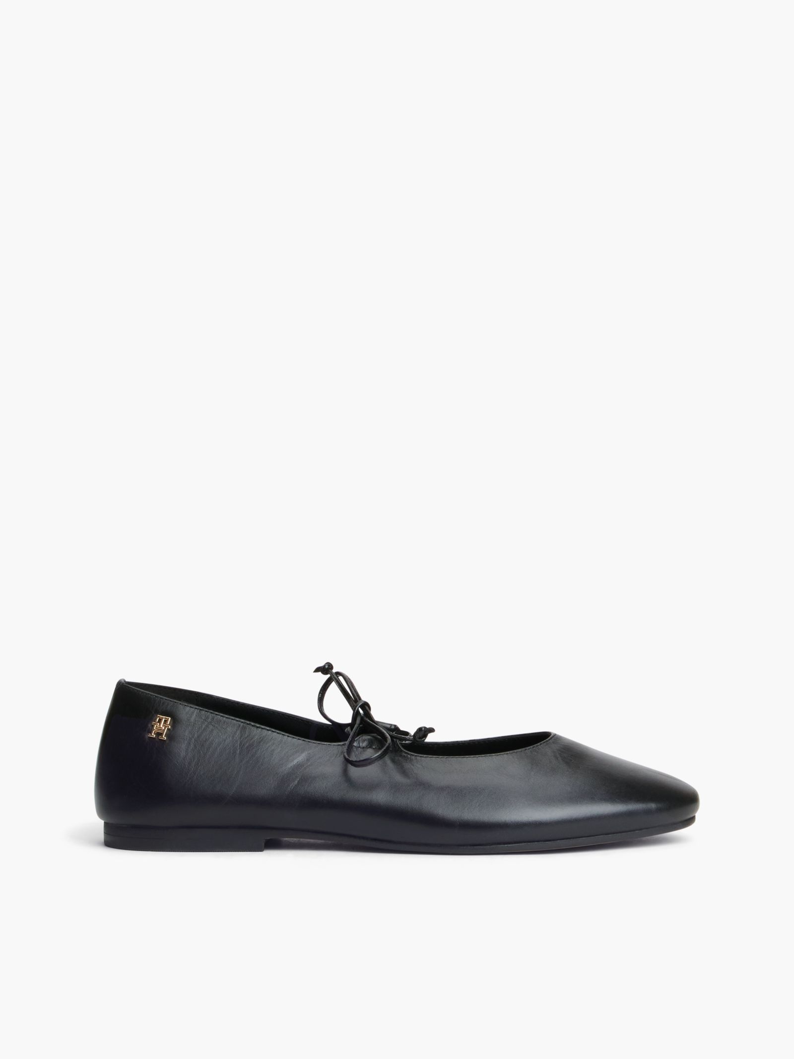 Tommy Hilfiger TH Monogram leren ballerina met vetersluiting in zwart