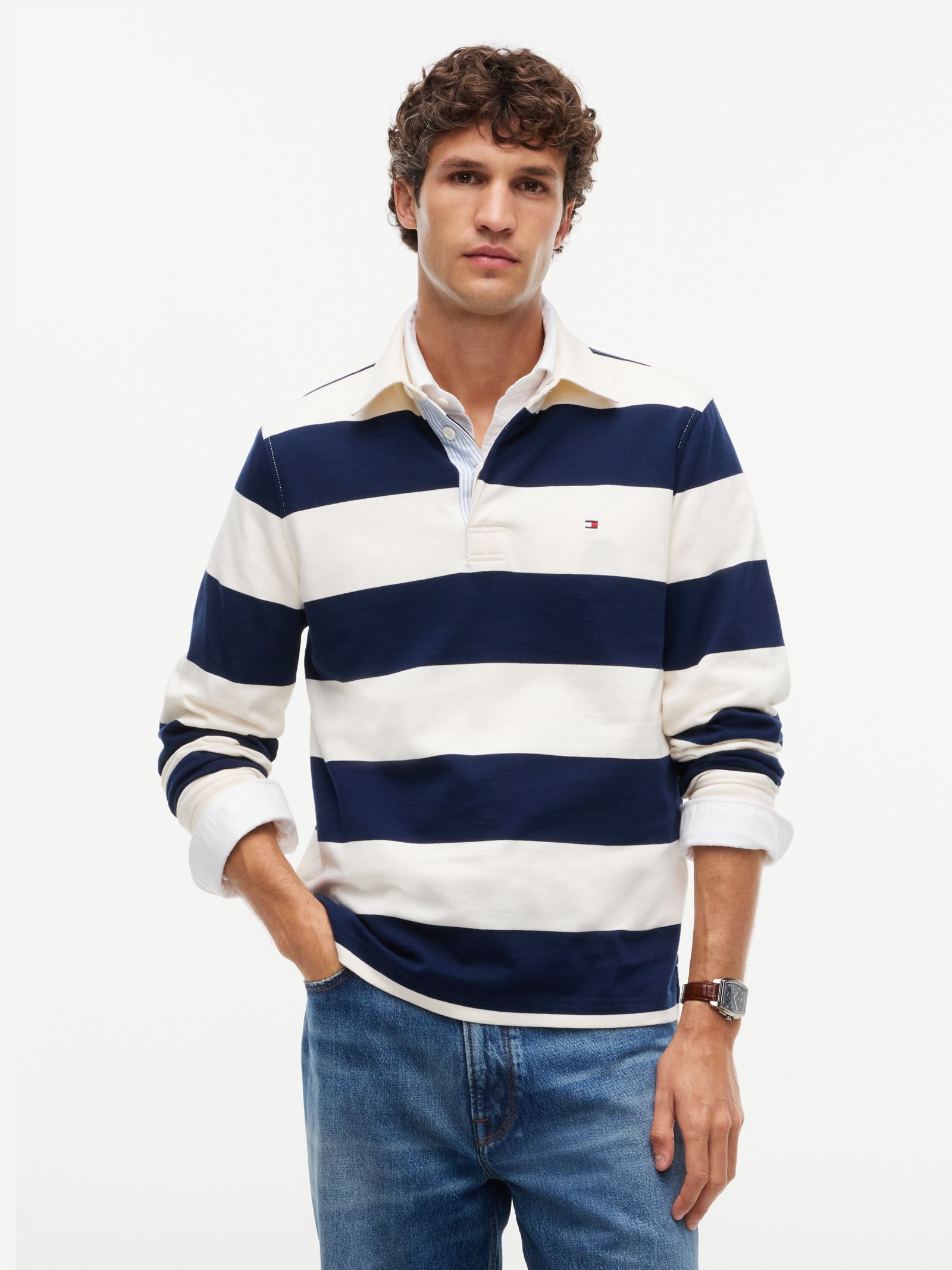Tommy Hilfiger Jersey sweatshirt met rugbystreep in marine