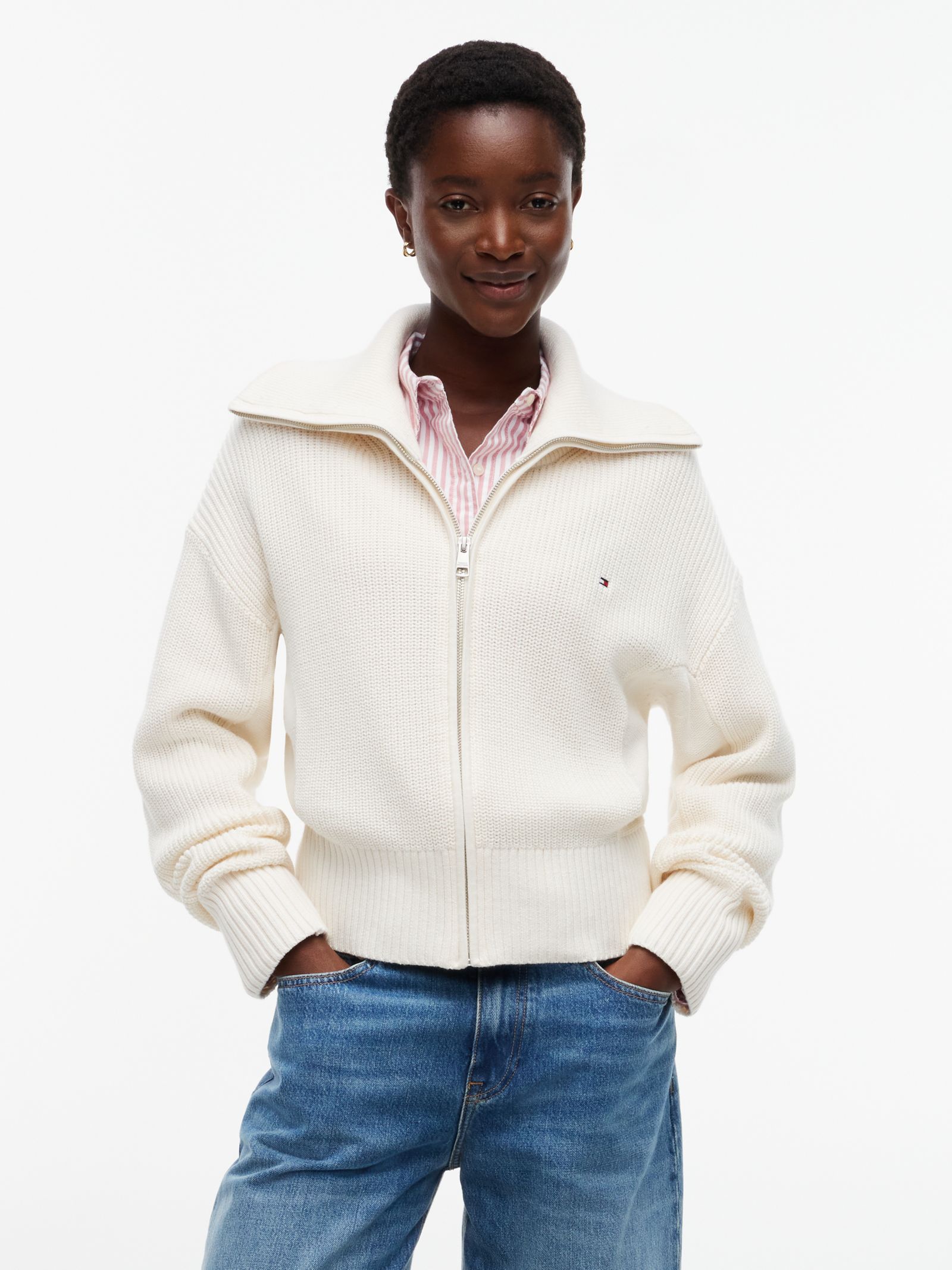 Tommy Hilfiger Trui met tricotsteek en ritssluiting