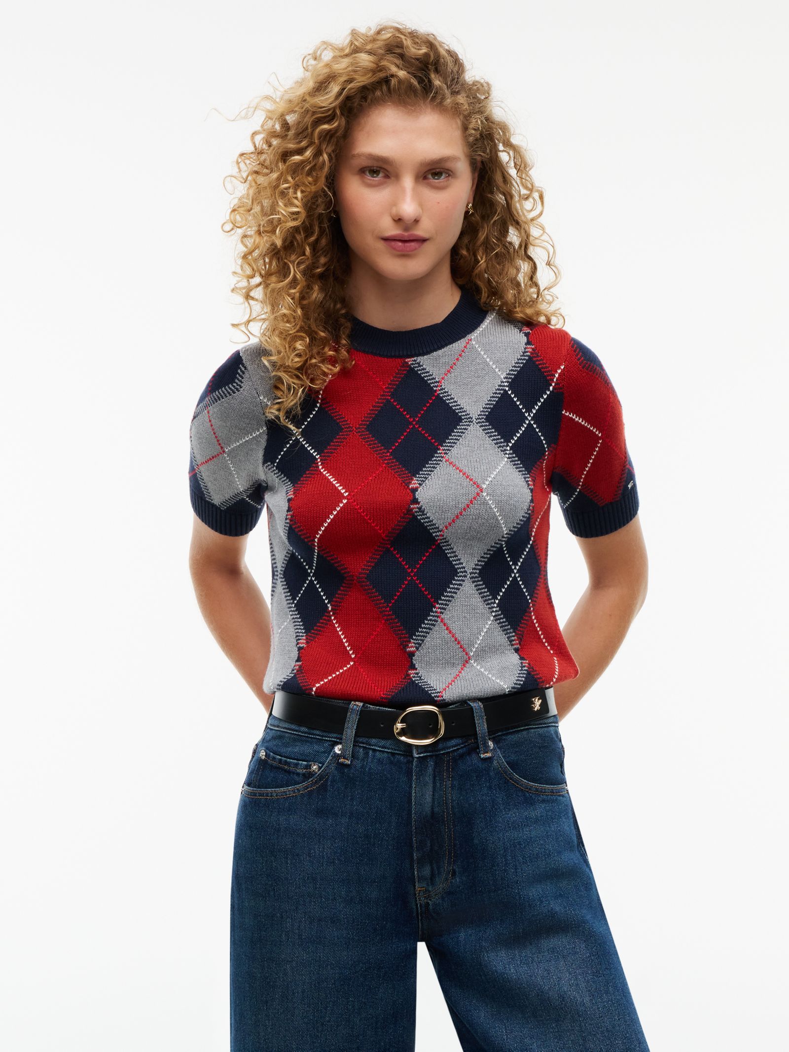 Tommy Hilfiger Trui met korte mouwen en argyle ruit in multicolor